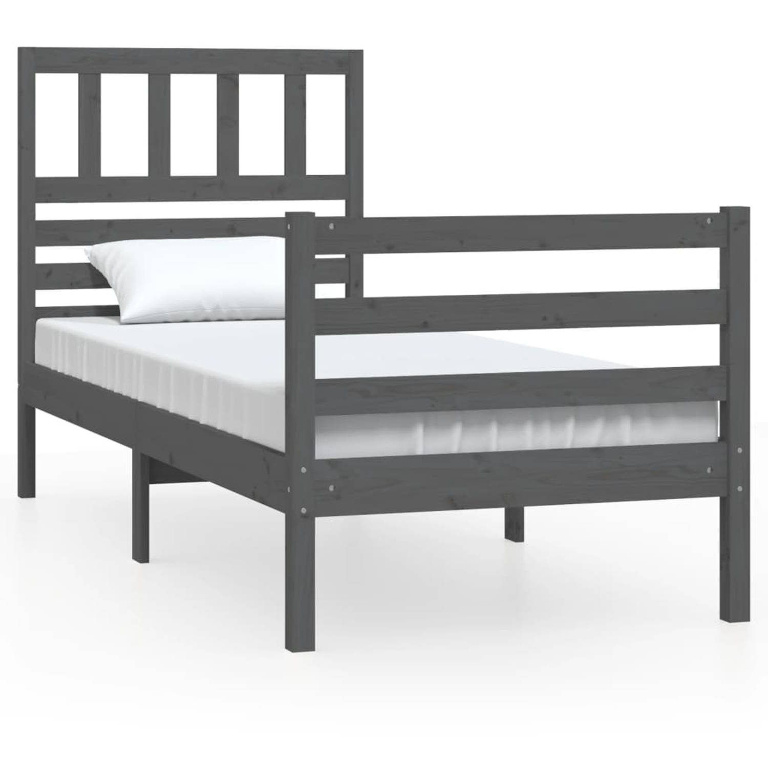 The Living Store Bedframe massief hout grijs 90x200 cm - Bedframe - Bedframes - Eenpersoonsbed - Bed - Bedombouw - Frame - Bed Frame - Ledikant - Bedframe Met Hoofdeinde - Eenperso