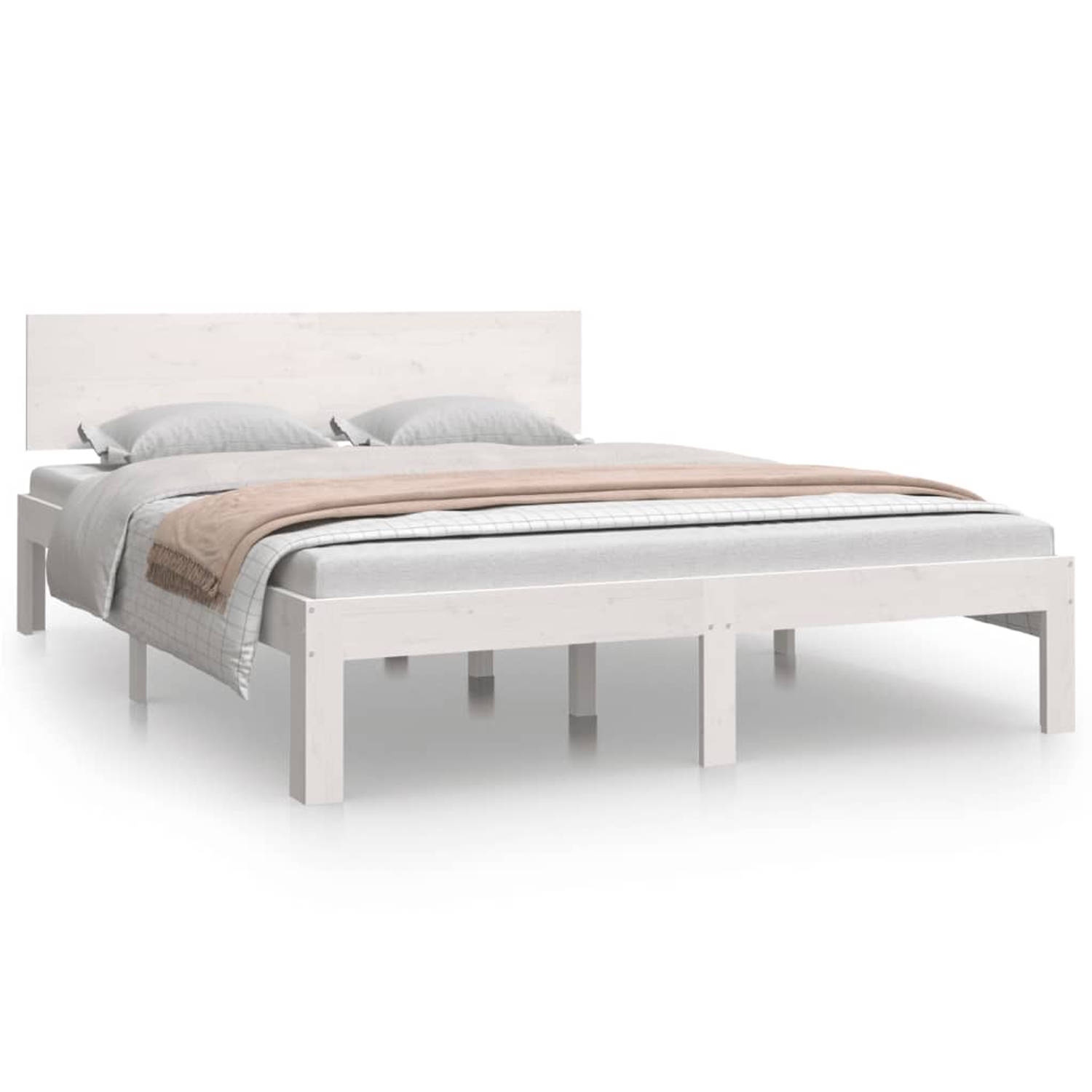 The Living Store Bedframe massief hout wit 150x200 cm 5FT King Size - Bedframe - Bedframes - Bed - Bedbodem - Ledikant - Bed Frame - Massief Houten Bedframe - Slaapmeubel - Bedden