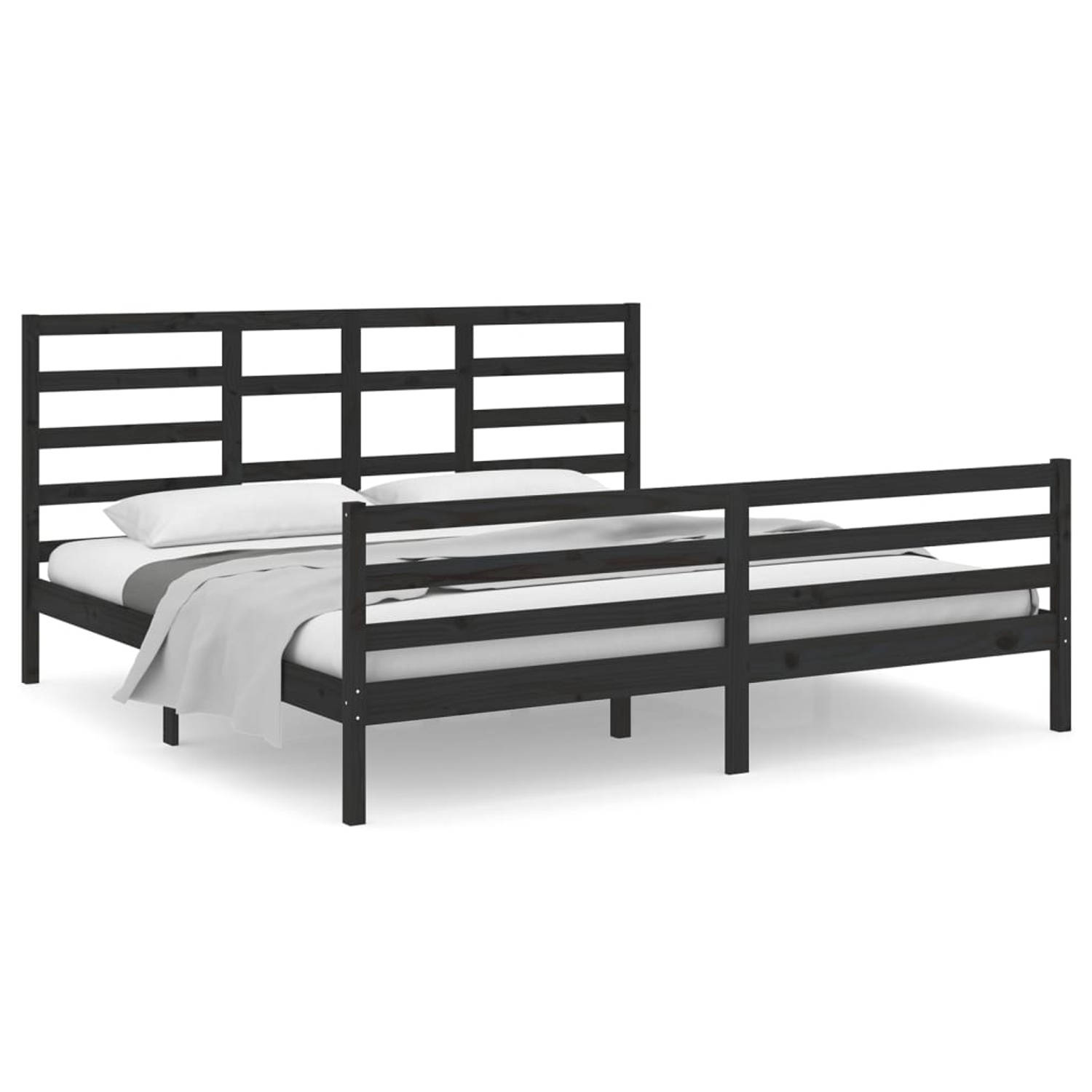 The Living Store Bedframe massief hout zwart 200x200 cm - Bedframe - Bedframes - Bed - Bedbodem - Ledikant - Bed Frame - Massief Houten Bedframe - Slaapmeubel - Tweepersoonsbed - B