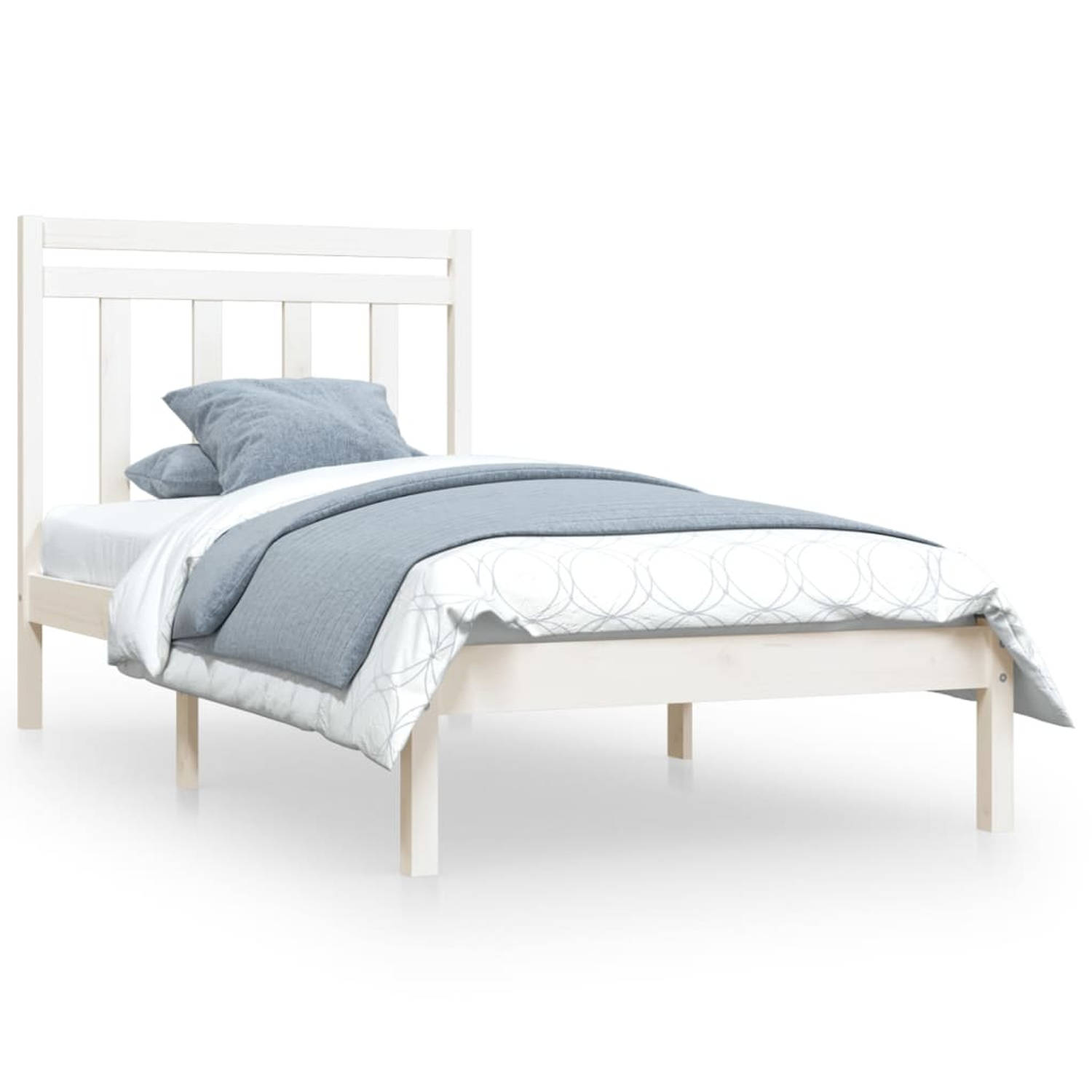 The Living Store Bedframe massief hout wit 100x200 cm - Bedframe - Bedframes - Eenpersoonsbed - Bed - Bedombouw - Ledikant - Houten Bedframe - Eenpersoonsbedden - Bedden - Bedombou