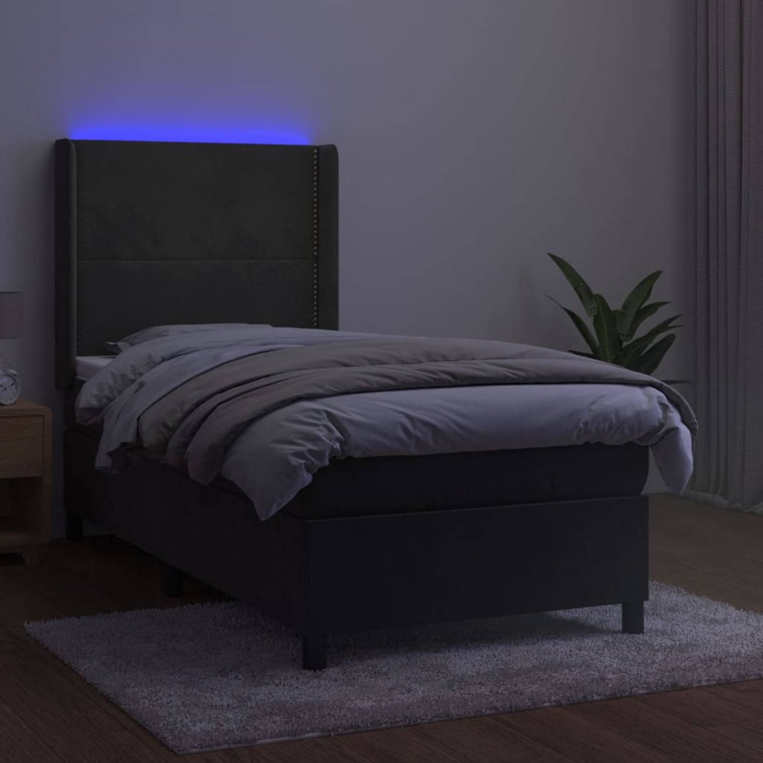 The Living Store Boxspring Bed Fluweel - 203x83x118/128 cm - LED - Pocketvering