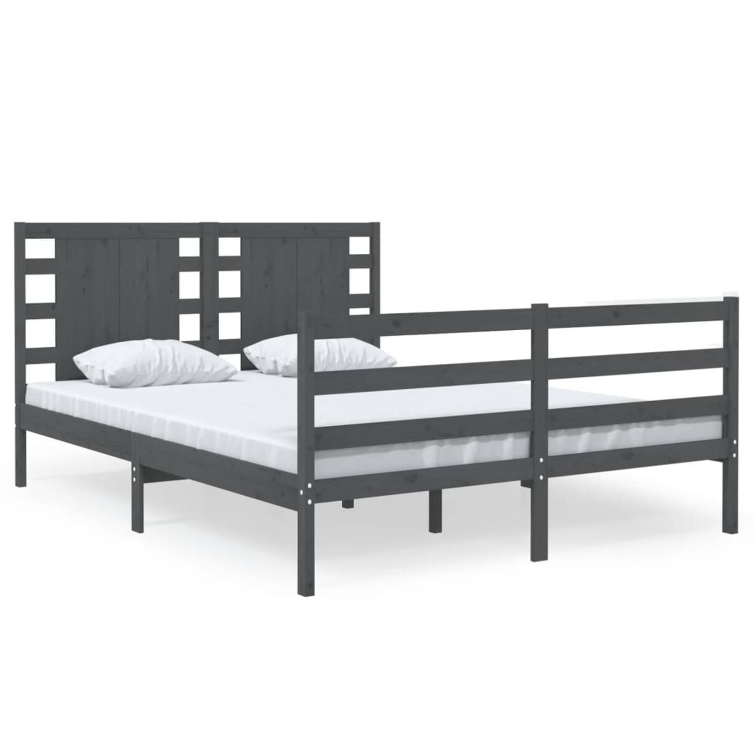 The Living Store Bedframe massief grenenhout grijs 140x200 cm - Bedframe - Bedframes - Bed - Bedbodem - Ledikant - Bed Frame - Massief Houten Bedframe - Slaapmeubel - Tweepersoonsb