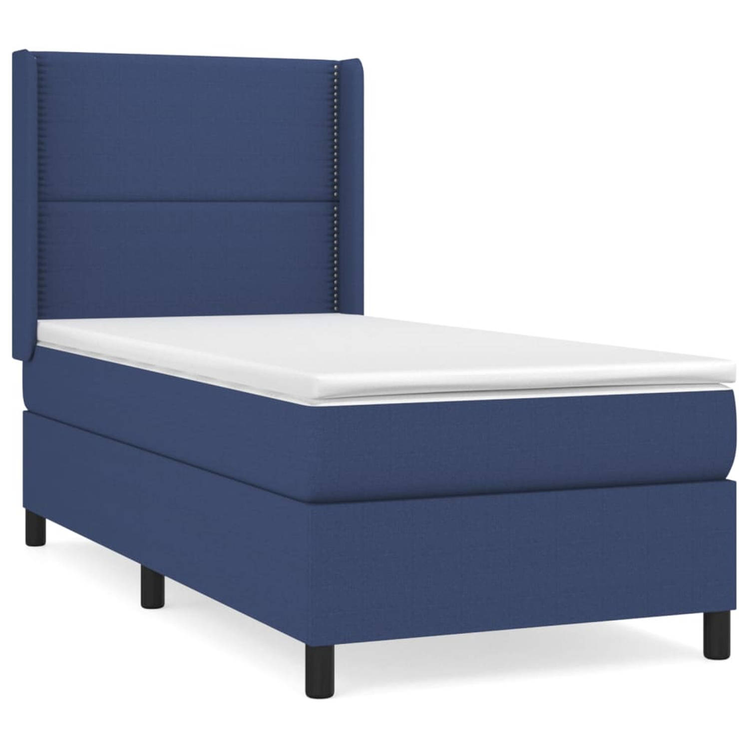 The Living Store Boxspringbed - Comfort - Bed - 203 x 103 x 118/128 cm - Blauw - Pocketvering matras - Middelharde ondersteuning - Huidvriendelijk topmatras