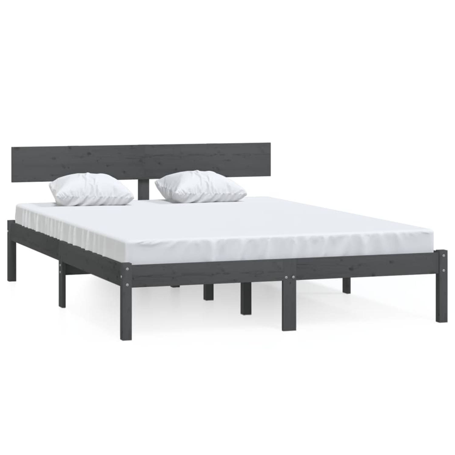 The Living Store Bedframe massief grenenhout grijs 150x200 cm UK King - Bedframe - Bedframes - Bed - Bedbodem - Ledikant - Bed Frame - Massief Houten Bedframe - Slaapmeubel - Tweep