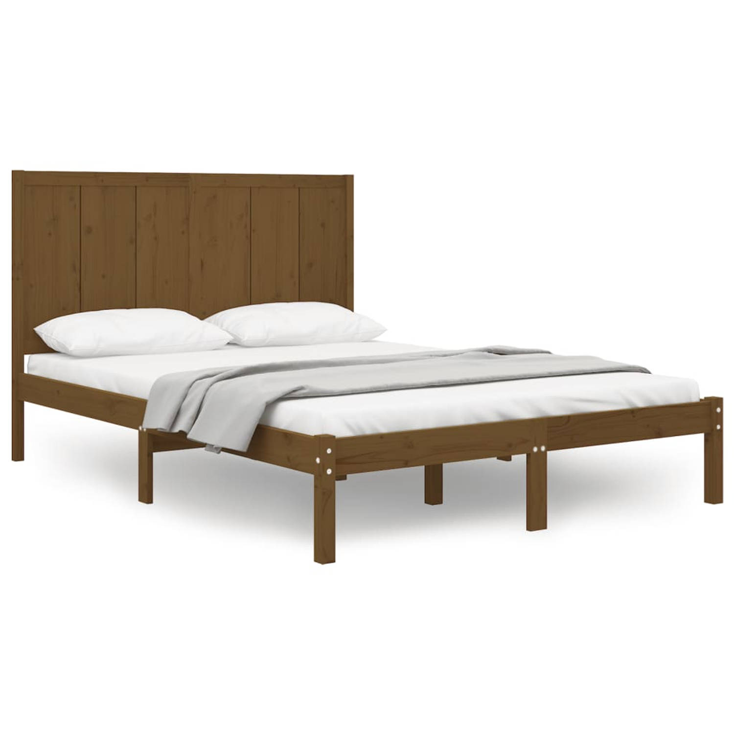 The Living Store Bedframe grenenhout honingbruin 150x200 cm 5FT King Size - Bedframe - Bedframes - Bed - Bedbodem - Ledikant - Bed Frame - Massief Houten Bedframe - Slaapmeubel - T