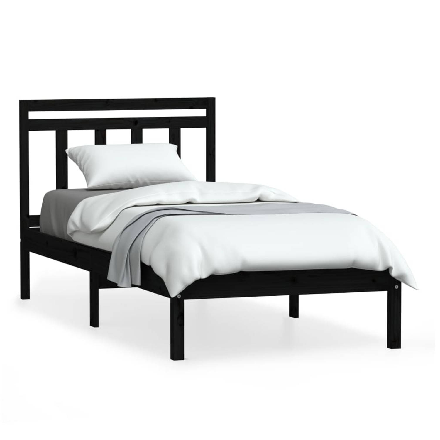 The Living Store Bedframe massief grenenhout zwart 100x200 cm - Bedframe - Bedframes - Eenpersoonsbed - Bed - Bedombouw - Frame - Bed Frame - Ledikant - Bedframe Met Hoofdeinde - E