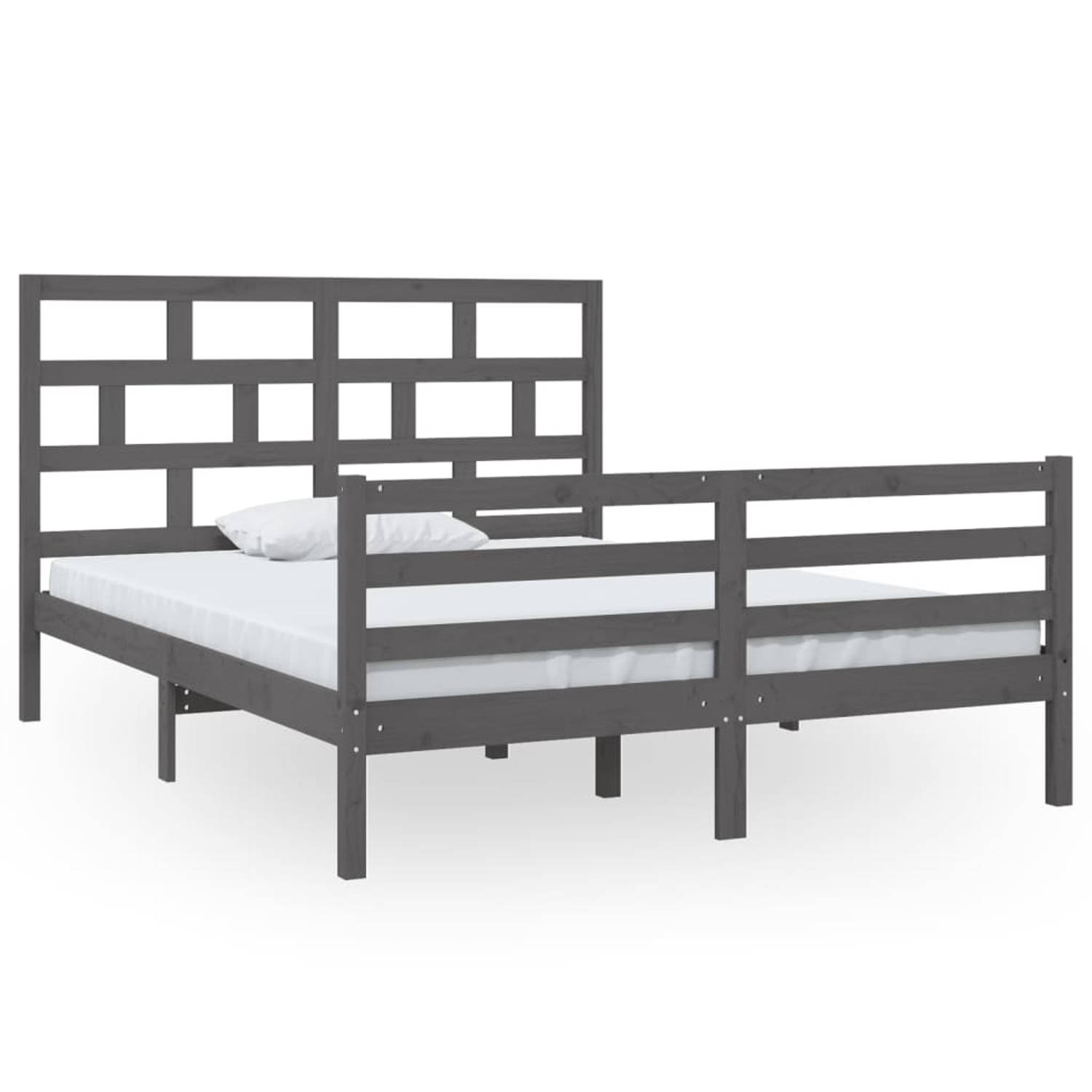 The Living Store Bedframe massief hout grijs 150x200 cm 5FT King Size - Bedframe - Bedframes - Bed - Bedbodem - Ledikant - Bed Frame - Massief Houten Bedframe - Slaapmeubel - Tweep