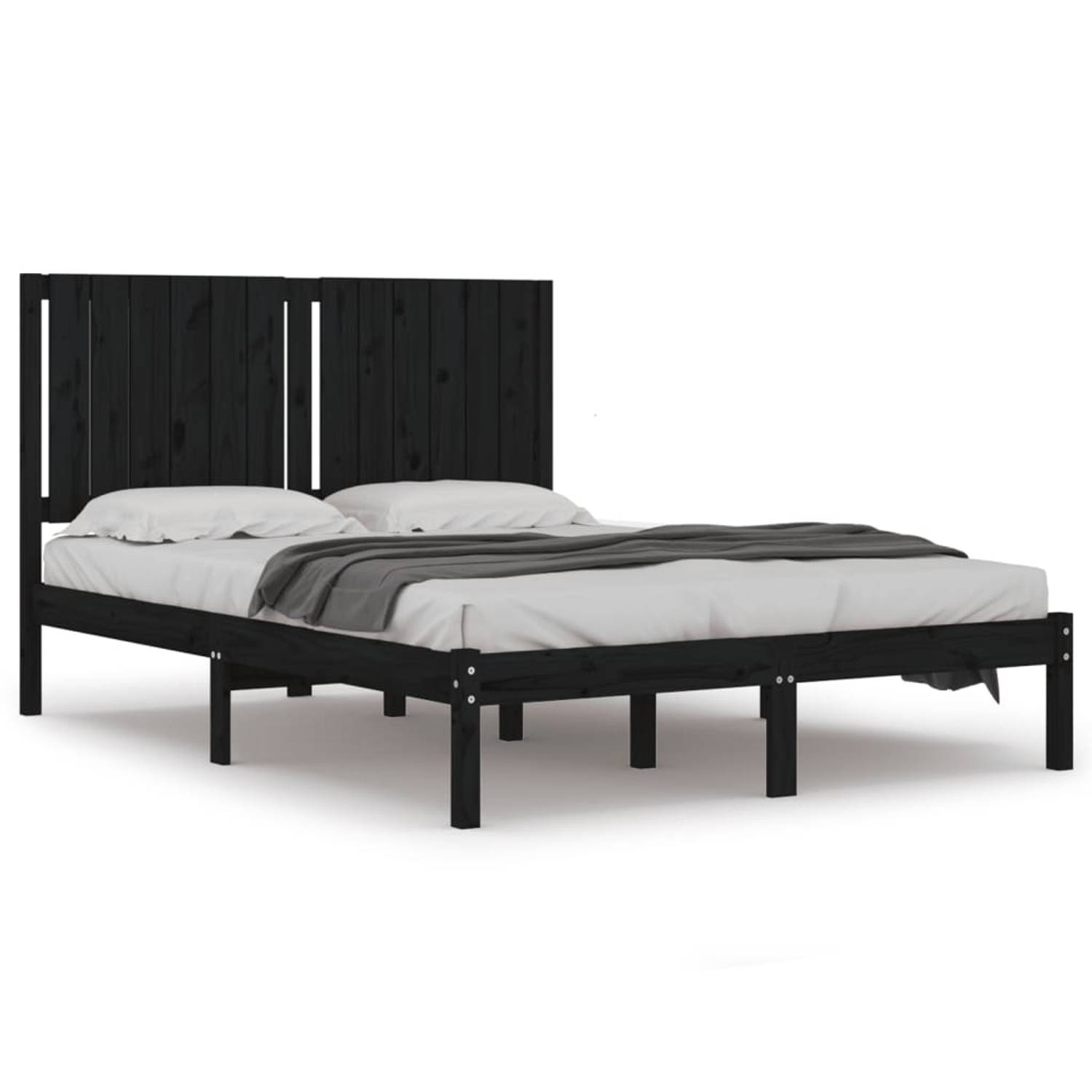 The Living Store Bedframe massief grenenhout zwart 140x200 cm - Bedframe - Bedframes - Bed - Bedbodem - Ledikant - Bed Frame - Massief Houten Bedframe - Slaapmeubel - Tweepersoonsb