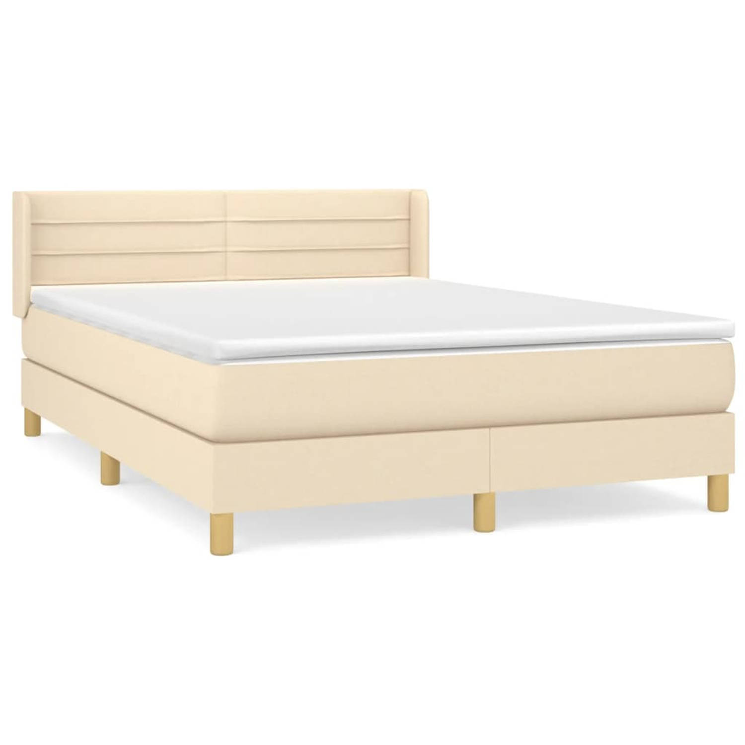 The Living Store Bed Crème Stof - 203 x 147 x 78/88 cm - Pocketvering Matras - 140 x 200 x 20 cm - Huidvriendelijk Topmatras - Complete Set