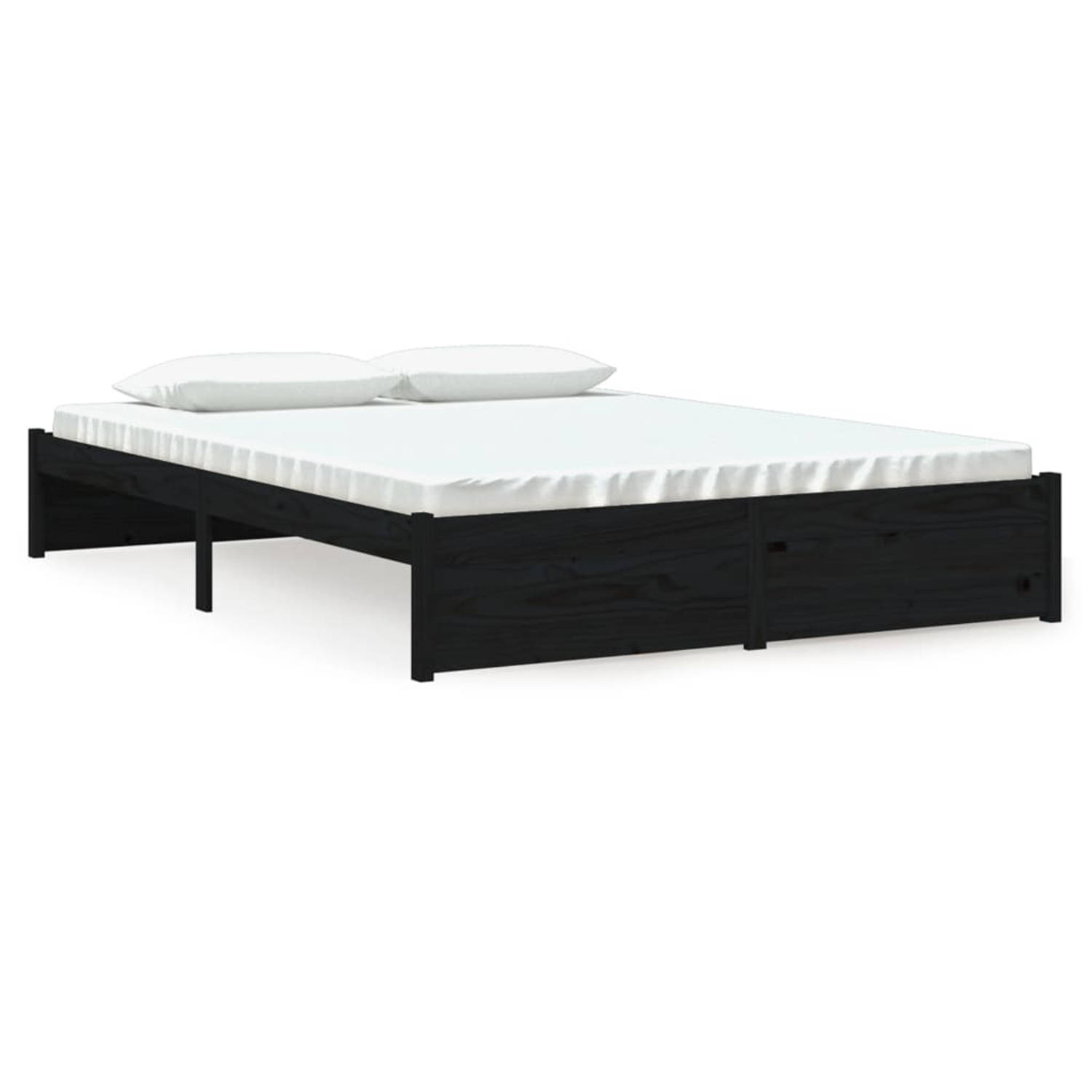 The Living Store Bedframe massief hout zwart 160x200 cm - Bedframe - Bedframes - Bed - Bedbodem - Ledikant - Bed Frame - Massief Houten Bedframe - Slaapmeubel - Tweepersoonsbed - B