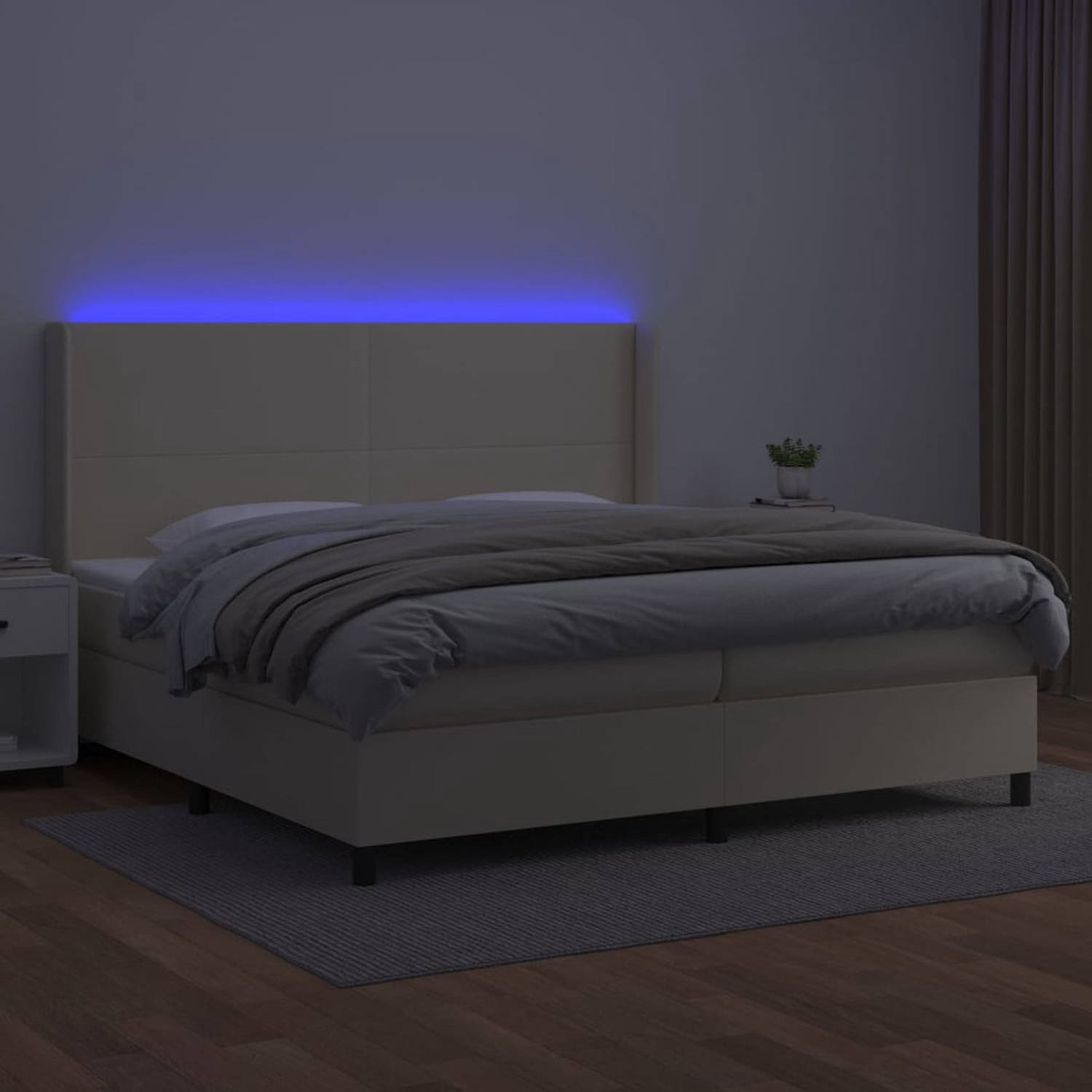 The Living Store Boxspring - LED - Kunstleer - Verstelbaar hoofdbord - Pocketvering matras - Huidvriendelijk topmatras - Kleurrijk - 203x203 cm