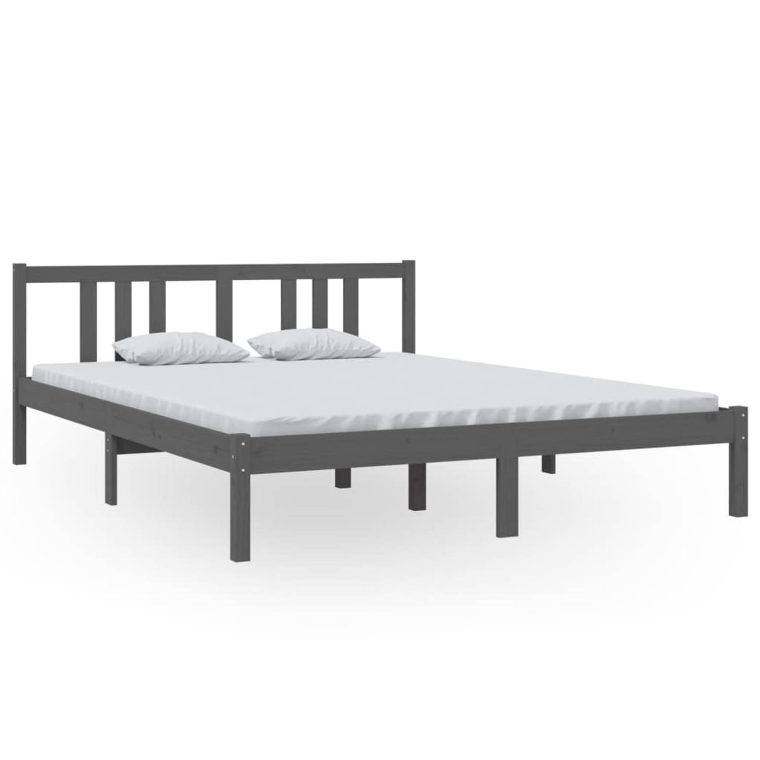 The Living Store Bedframe massief hout grijs 150x200 cm 5FT King Size - Bedframe - Bedframes - Bed - Bedbodem - Ledikant - Bed Frame - Massief Houten Bedframe - Slaapmeubel - Tweep