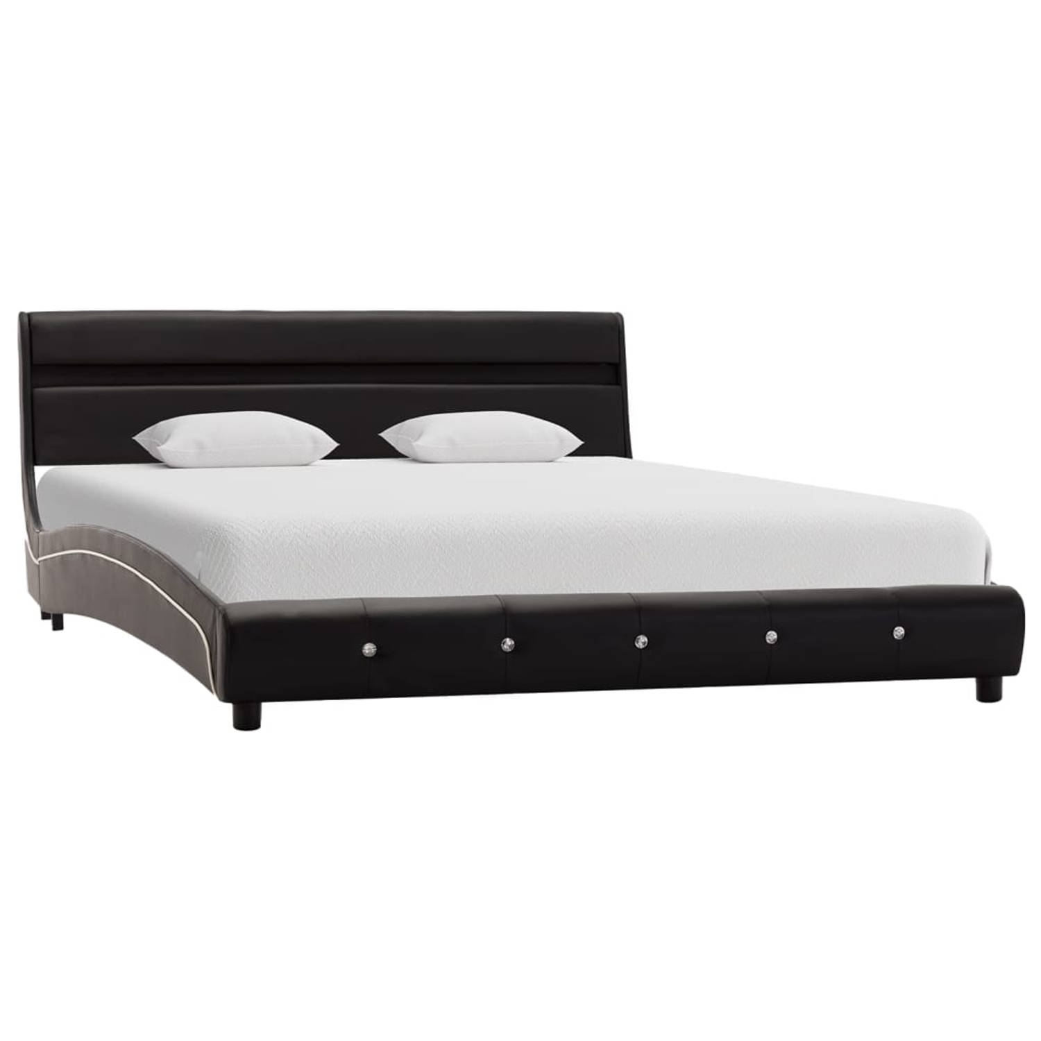 The Living Store Bedframe met LED kunstleer zwart 140x200 cm - Bed