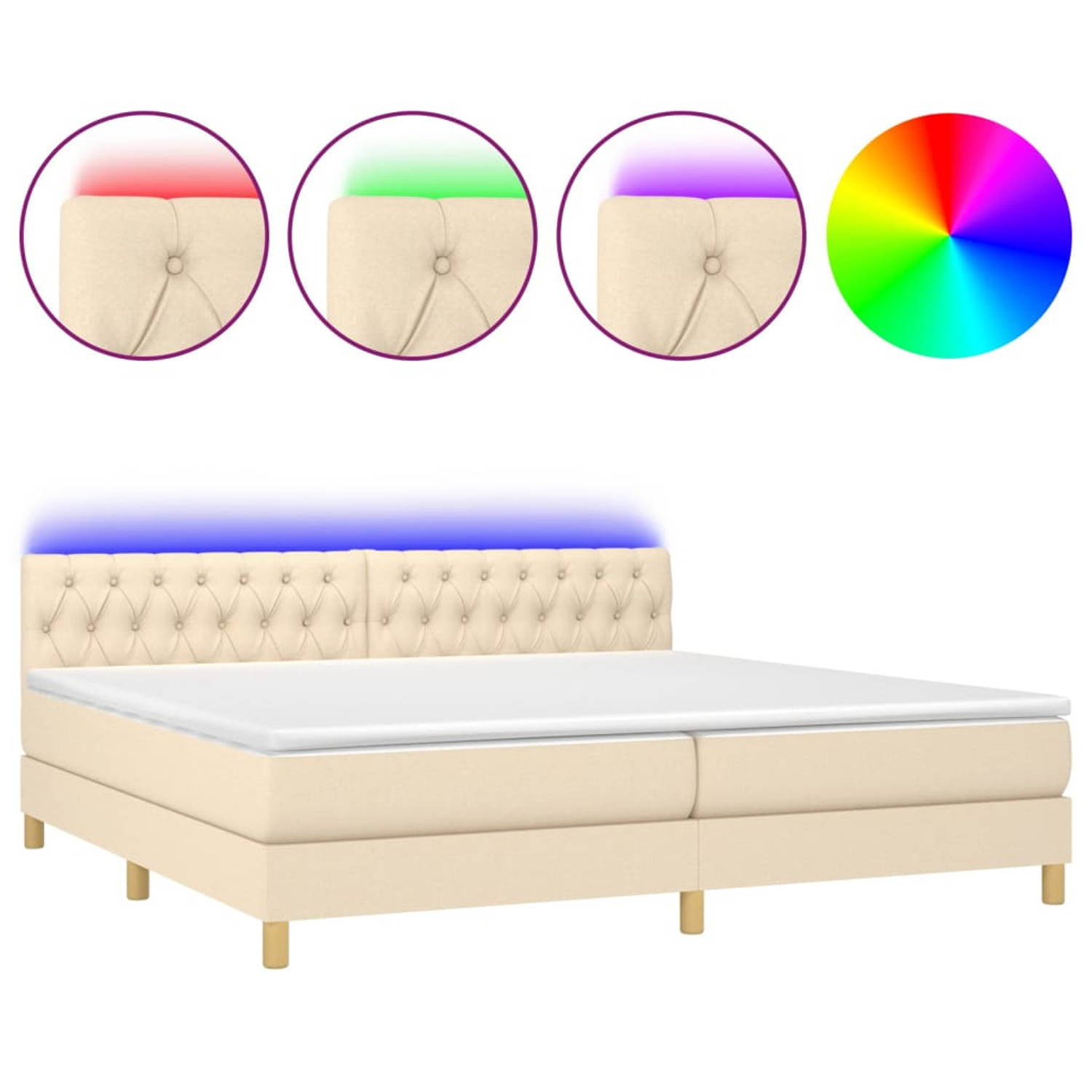 The Living Store Boxspring met matras en LED stof crèmekleurig 200x200 cm - Boxspring - Boxsprings - Bed - Slaapmeubel - Boxspringbed - Boxspring Bed - Tweepersoonsbed - Bed Met Ma