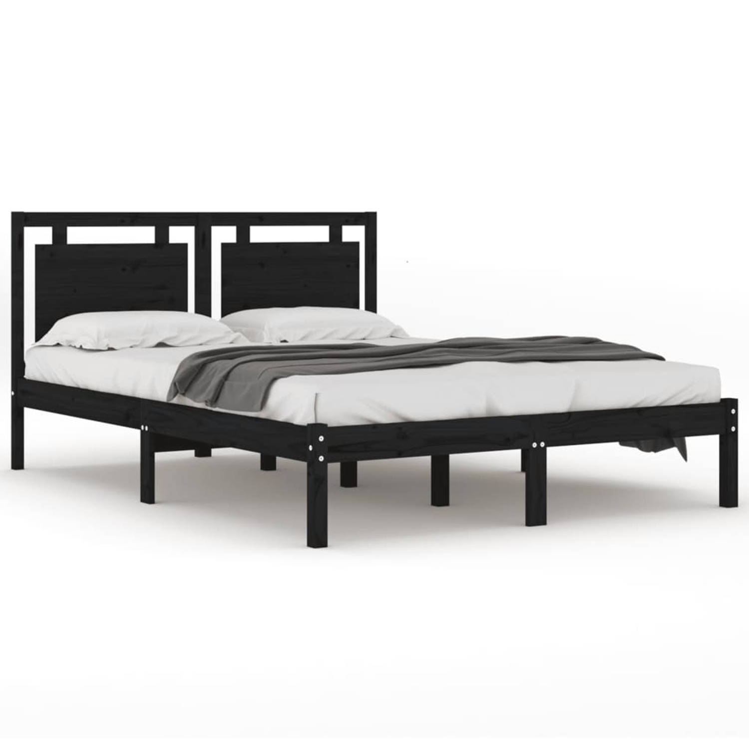The Living Store Bedframe massief hout zwart 160x200 cm - Bedframe - Bedframes - Tweepersoonsbed - Bed - Bedombouw - Dubbel Bed - Frame - Bed Frame - Ledikant - Houten Bedframe - T