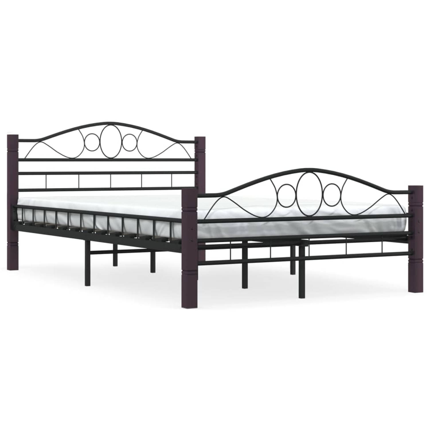 The Living Store Metalen Bedframe - zwart - 210 x 147 x 85 cm - inclusief lattenbodem - geschikt voor 140 x 200 cm matras