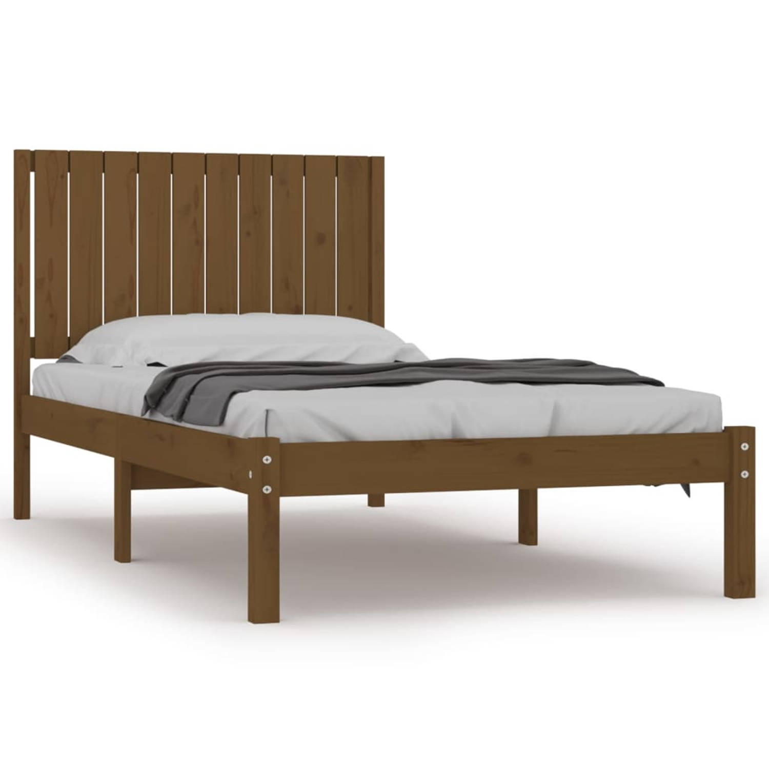 The Living Store Bedframe massief grenenhout honingbruin 100x200 cm - Bedframe - Bedframes - Bed - Bedbodem - Ledikant - Bed Frame - Massief Houten Bedframe - Slaapmeubel - Eenpers