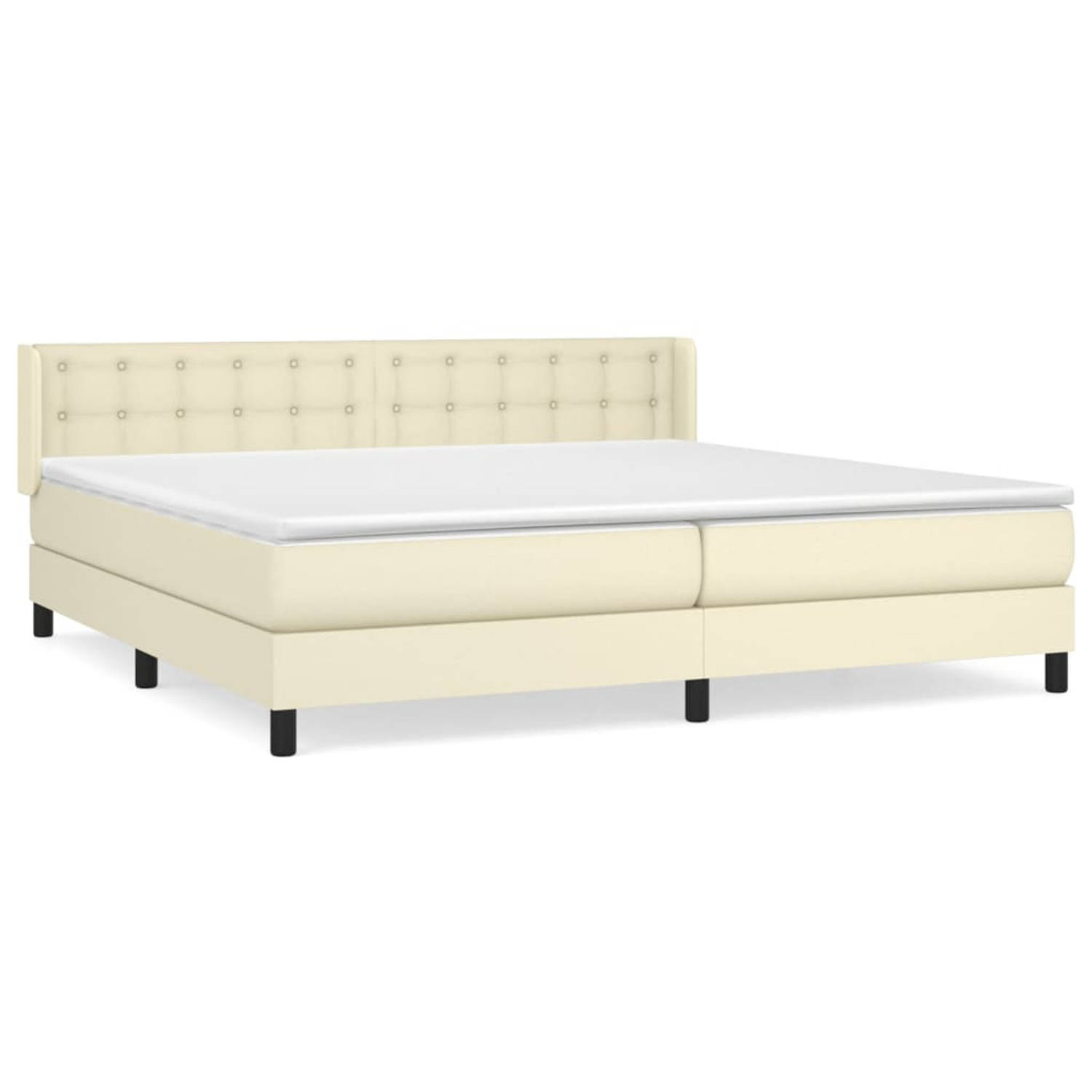 The Living Store Bed - Crème - Kunstleer - 203 x 203 x 78/88 cm - Pocketvering matras - Middelharde ondersteuning -