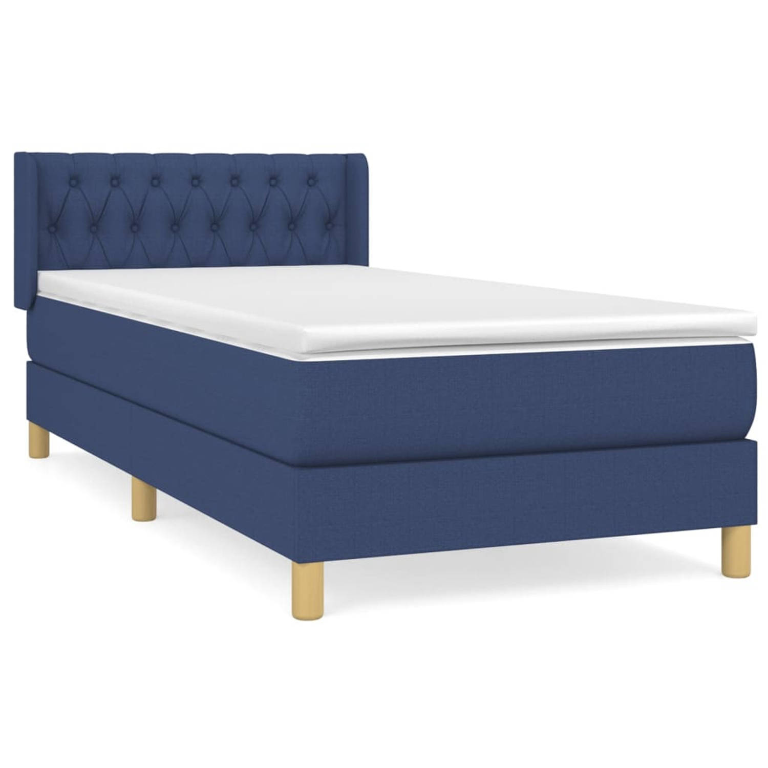 The Living Store Boxspringbed - Comfort - Bed - 203x103x78/88 cm - Blauw - Met verstelbaar hoofdbord - Pocketvering matras - Middelhard bedmatras - Huidvriendelijk topmatras - Incl