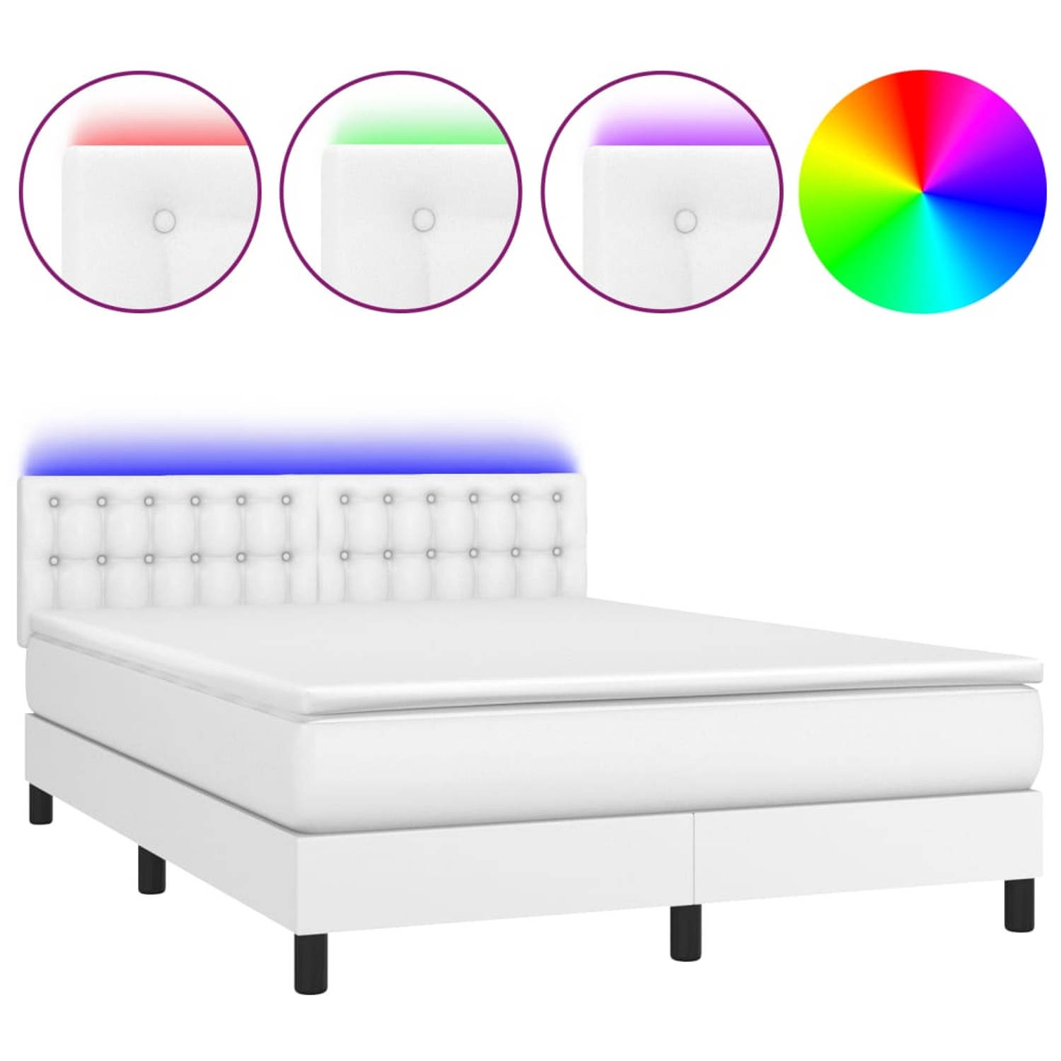 The Living Store Boxspring met matras en LED kunstleer wit 140x200 cm - Boxspring - Boxsprings - Bed - Slaapmeubel - Boxspringbed - Boxspring Bed - Tweepersoonsbed - Bed Met Matras