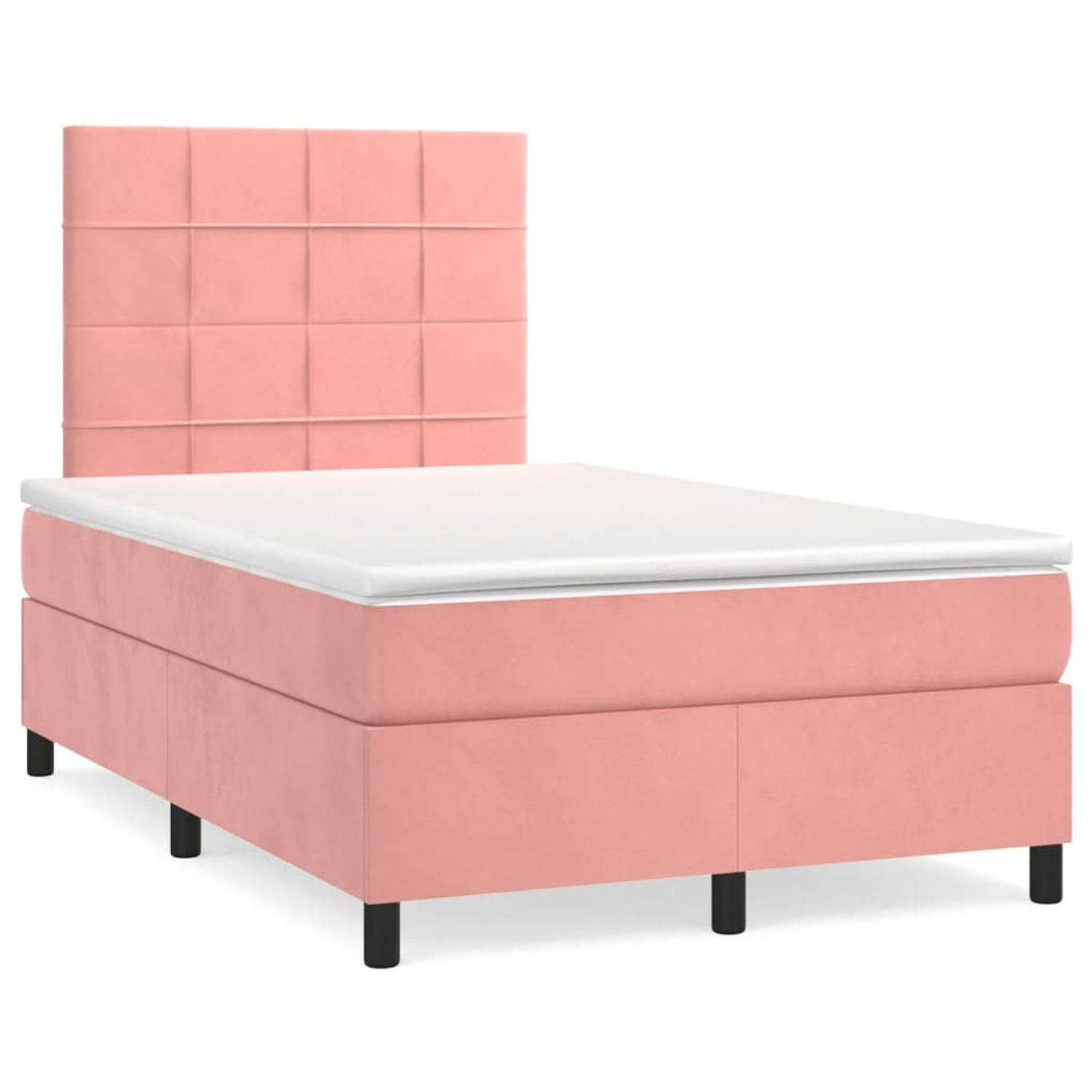 The Living Store Boxspring met matras fluweel roze 120x200 cm - Bed