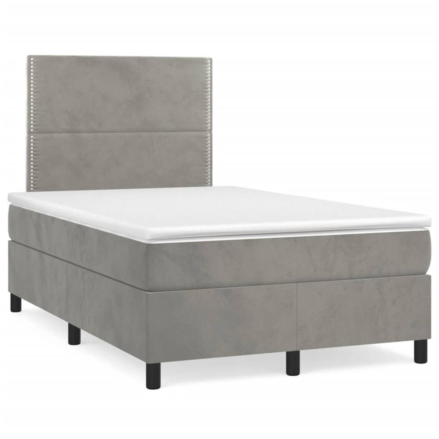 The Living Store Boxspring met matras fluweel lichtgrijs 120x200 cm - Bed