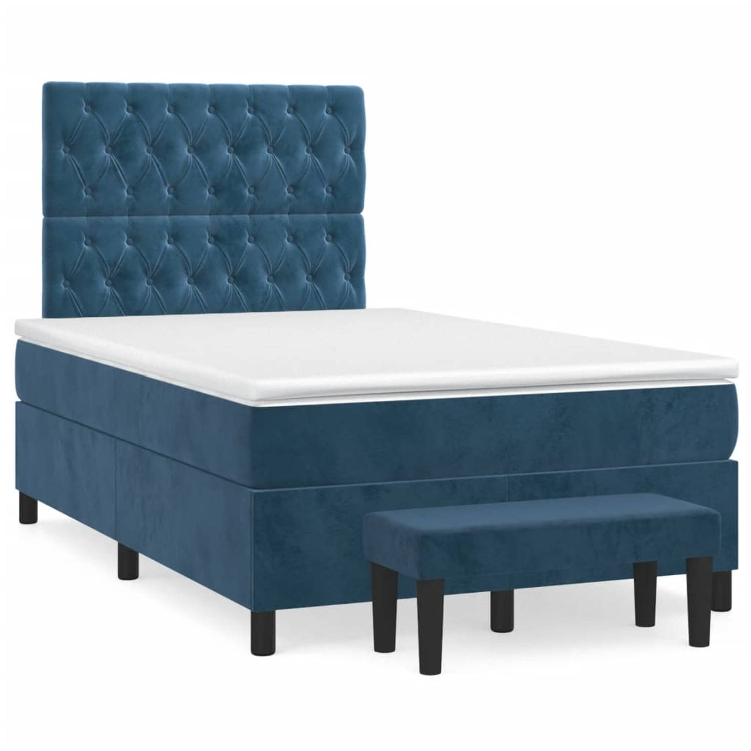 The Living Store Boxspring Bed - Donkerblauw - 120 x 200 cm - Fluweel - Verstelbaar hoofdbord - Pocketvering matras - Middelharde ondersteuning - Huidvriendelijk topmatras - Multif