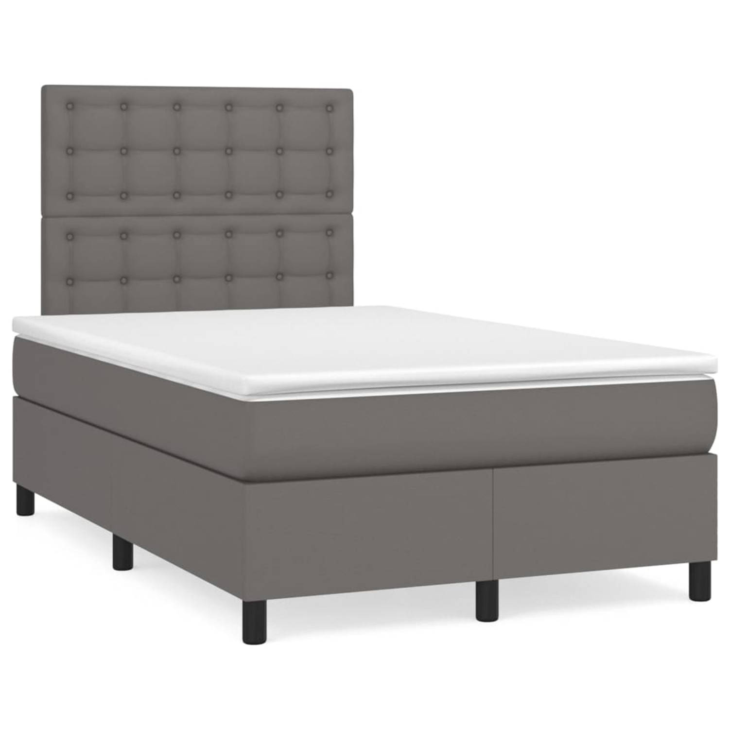 The Living Store Boxspring met matras kunstleer grijs 120x200 cm - Boxspring - Boxsprings - Bed - Slaapmeubel - Boxspringbed - Boxspring Bed - Tweepersoonsbed - Bed Met Matras - Be