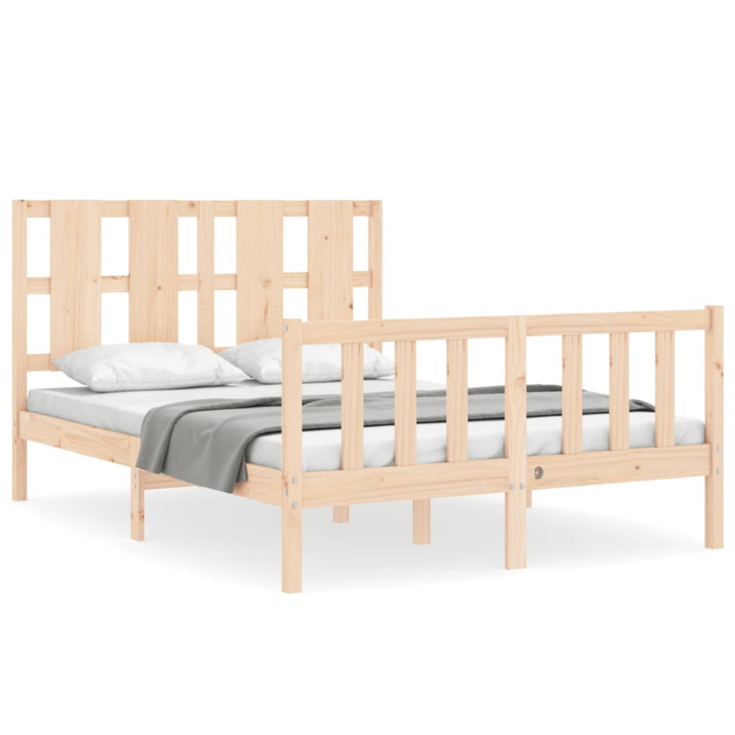 The Living Store Bedframe met hoofdbord massief hout 120x200 cm - Bedframe - Bedframes - Bed - Tweepersoonsbed - Slaapkamermeubel - Houten Bedframe - Houten Bed - Bedbodem - Massie