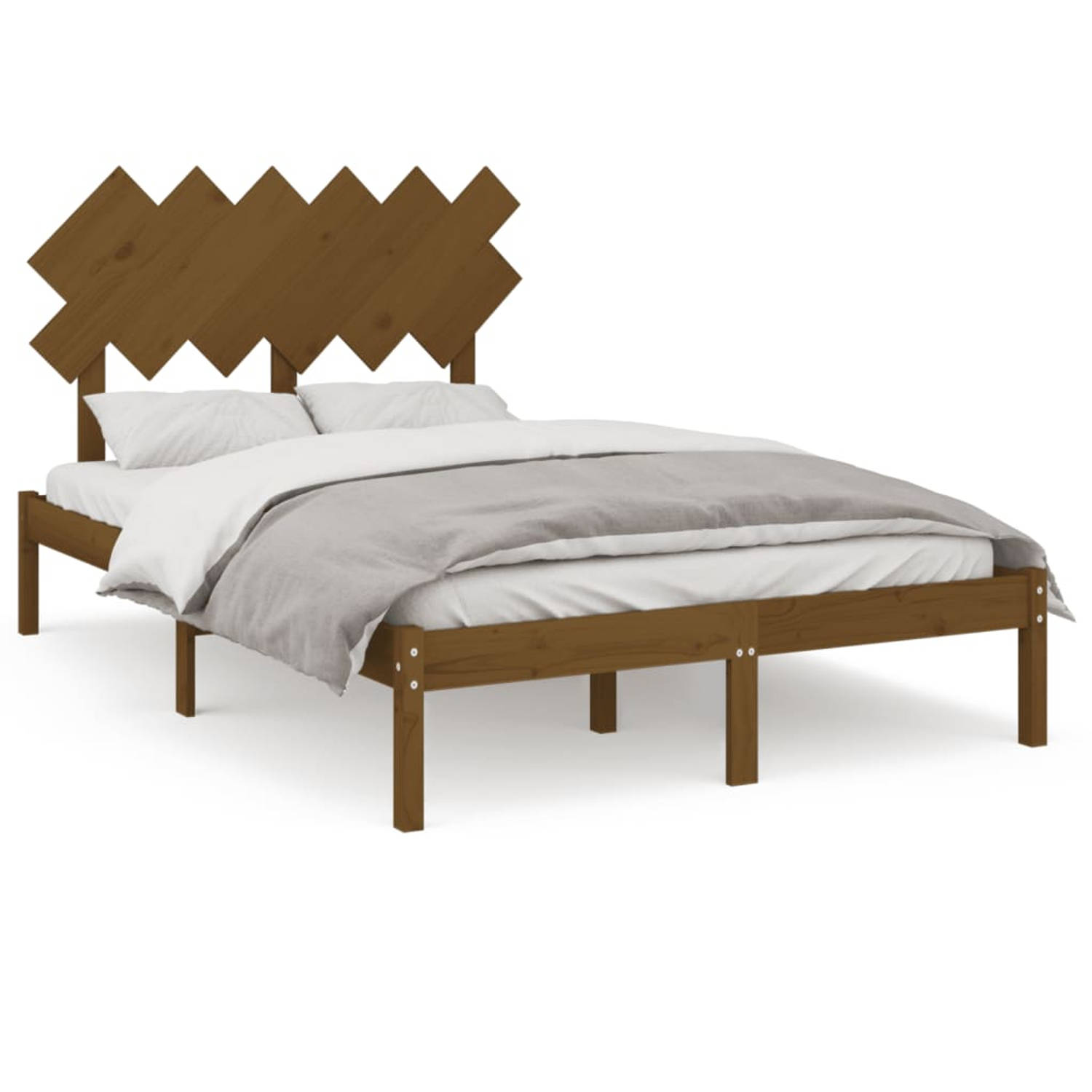 The Living Store Bedframe massief hout honingbruin 120x190 cm 4FT Small Double - Bedframe - Bedframes - Bed - Bedbodem - Ledikant - Bed Frame - Massief Houten Bedframe - Slaapmeube