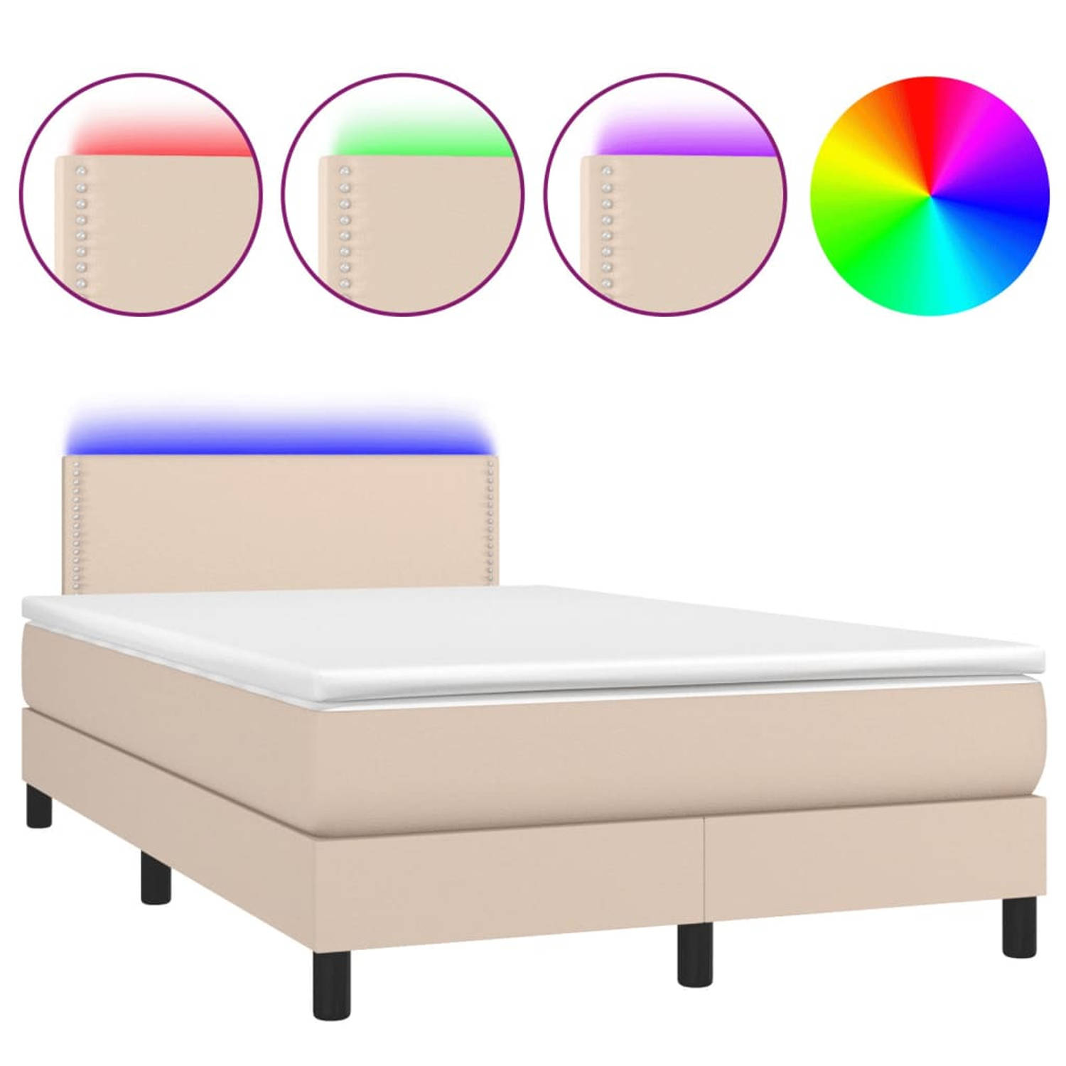 The Living Store Boxspring met matras en LED kunstleer cappuccinokleur 120x200cm - Boxspring - Boxsprings - Bed - Slaapmeubel - Boxspringbed - Boxspring Bed - Tweepersoonsbed - Bed