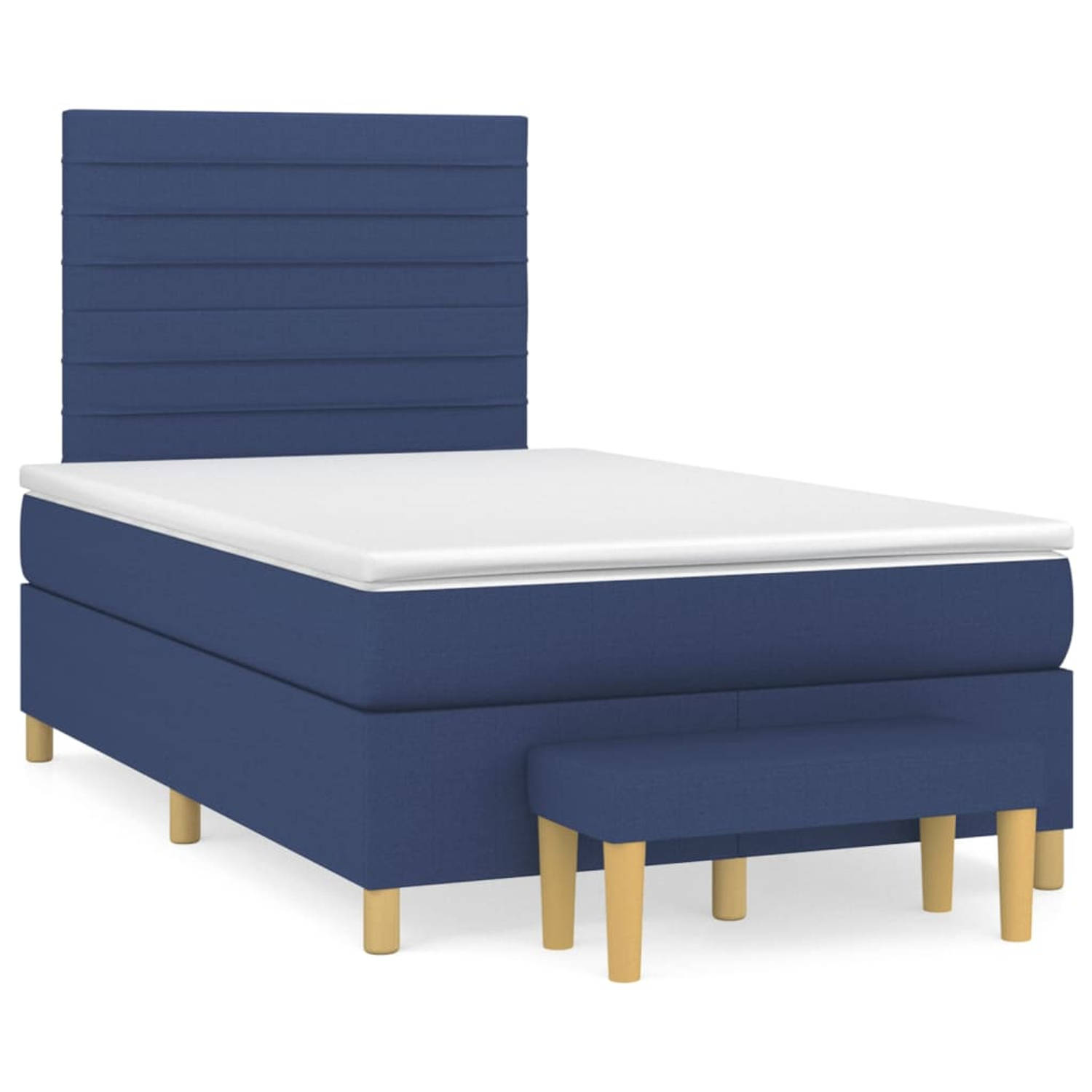 The Living Store Boxspringbed - Pocketvering matras - Middelharde ondersteuning - Huidvriendelijk topmatras - Multifunctioneel bankje - Blauw - 203 x 120 x 118/128 cm (L x B x H)