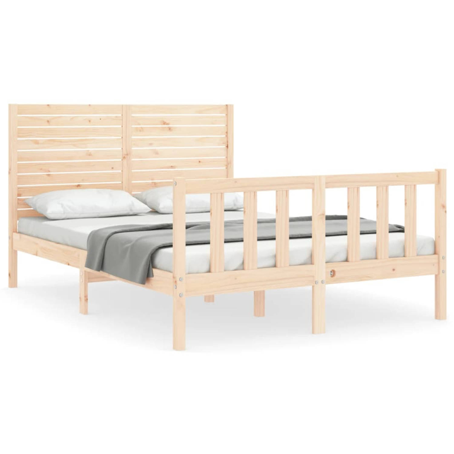 The Living Store Bedframe met hoofdbord massief hout 120x200 cm - Bedframe - Bedframes - Bed - Tweepersoonsbed - Slaapkamermeubel - Houten Bedframe - Houten Bed - Bedbodem - Massie