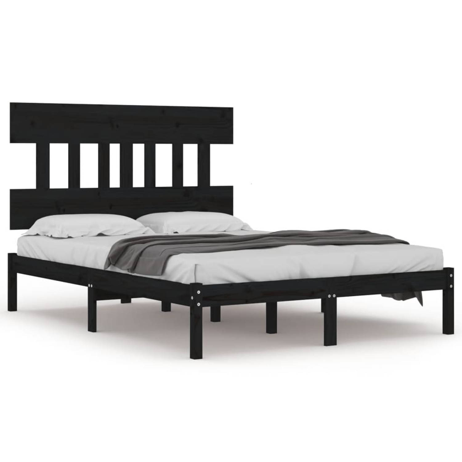 The Living Store Bedframe massief hout zwart 150x200 cm 5FT King Size - Bed