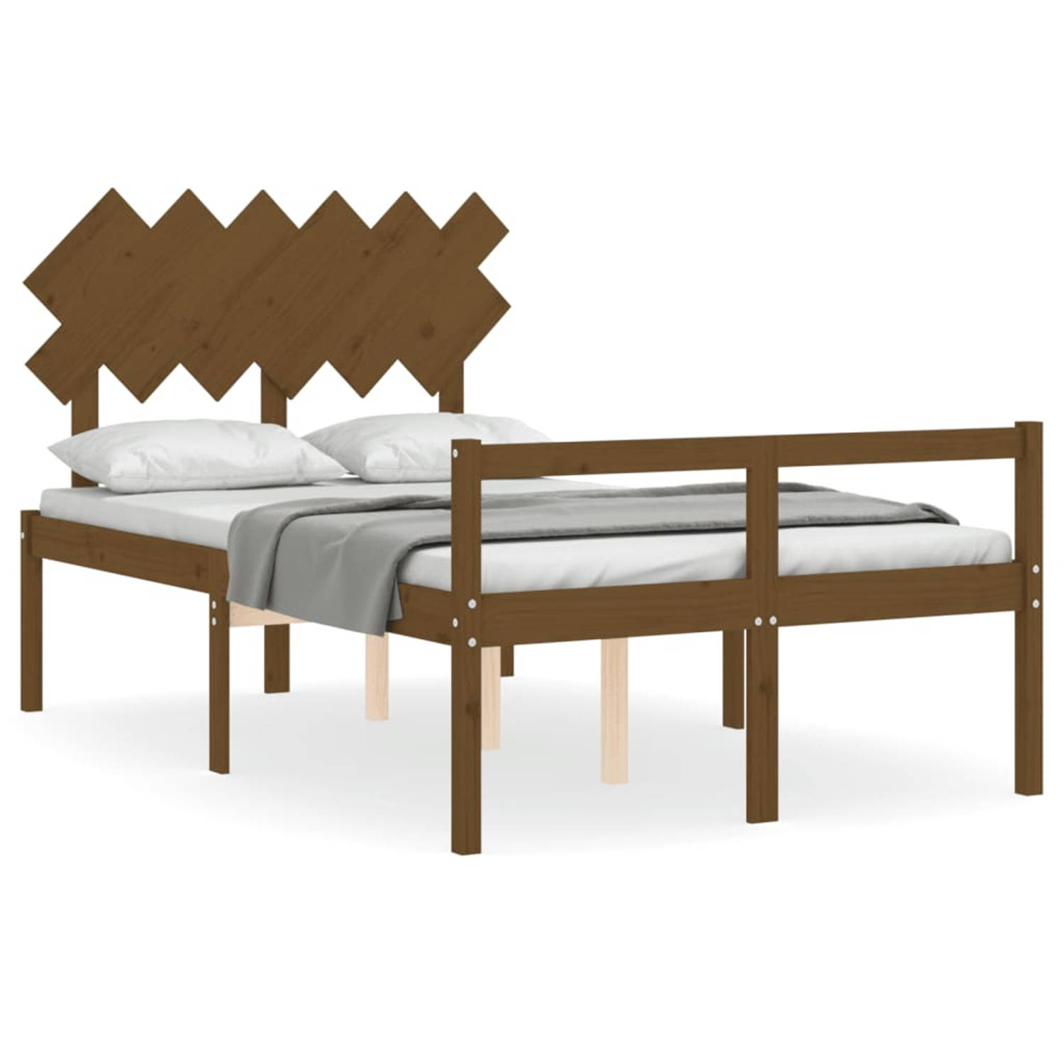 The Living Store Bedframe met hoofdbord massief hout honingbruin 120x200 cm - Bedframe - Bedframes - Bed - Tweepersoonsbed - Slaapkamermeubel - Houten Bedframe - Houten Bed - Bedbo