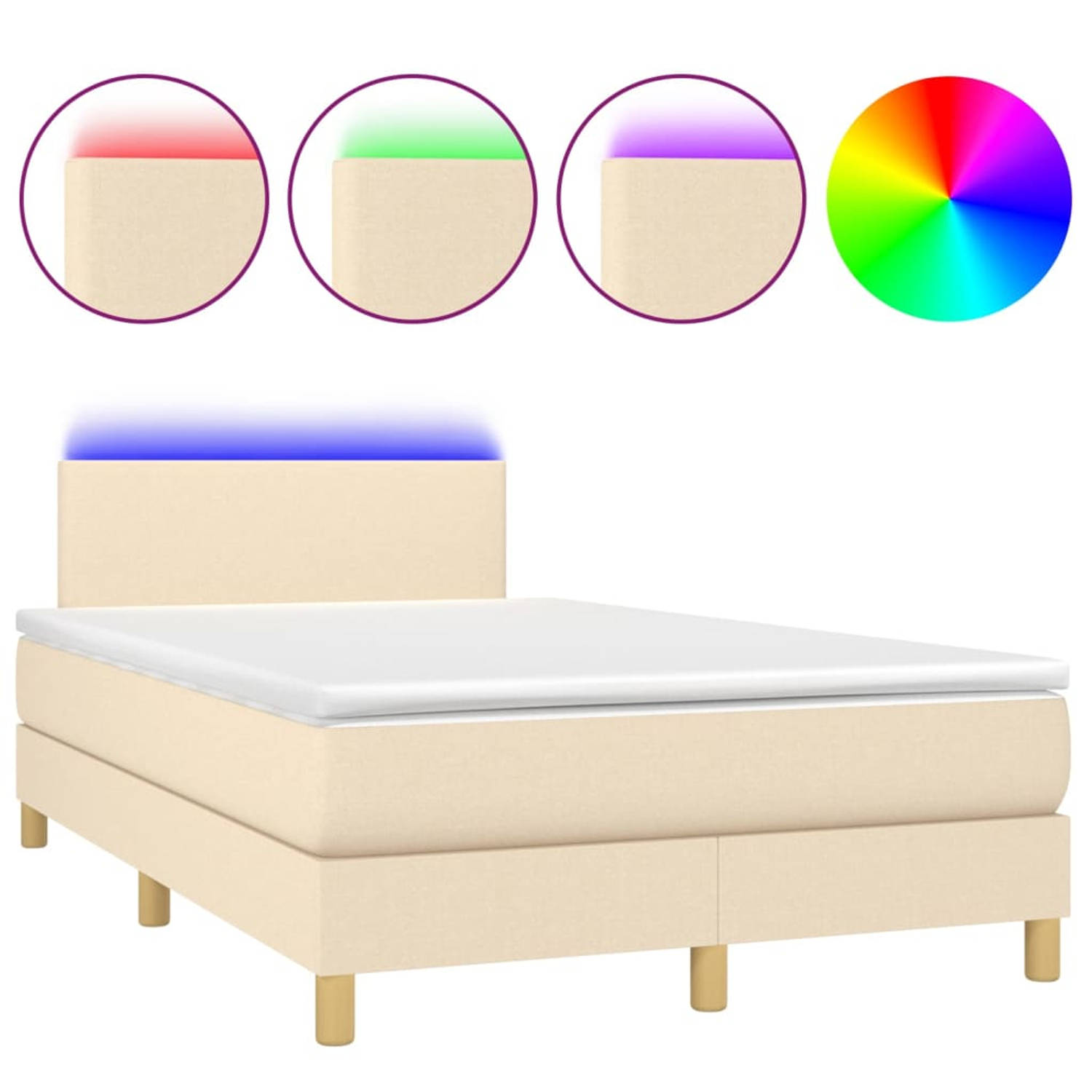 The Living Store Bed LED 120x200 cm Crème Stof Hoogte verstelbaar hoofdbord Pocketvering matras -