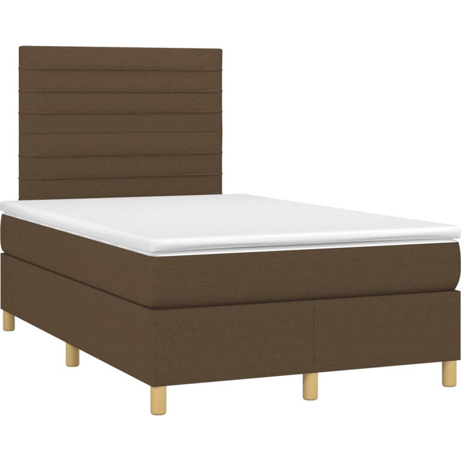 The Living Store Boxspring Dark Brown - 203x120x118/128 cm - Adjustable Headboard - LED Lights - Pocket Spring