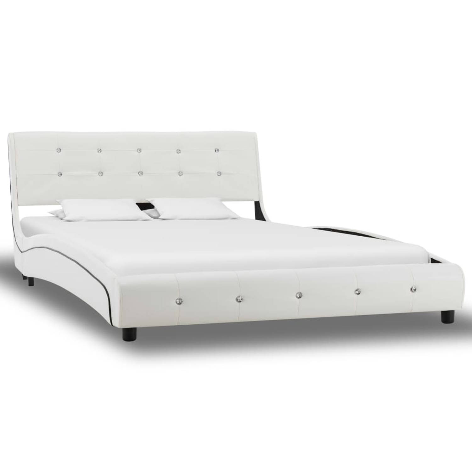 The Living Store Bed met matras kunstleer wit 120x200 cm - Bed - Bedden - Tweepersoonsbed - Tweepersoonsbedden - Slaapmeubel - Slaapmeubels - Gestoffeerd Bed - Gestoffeerde Bedden