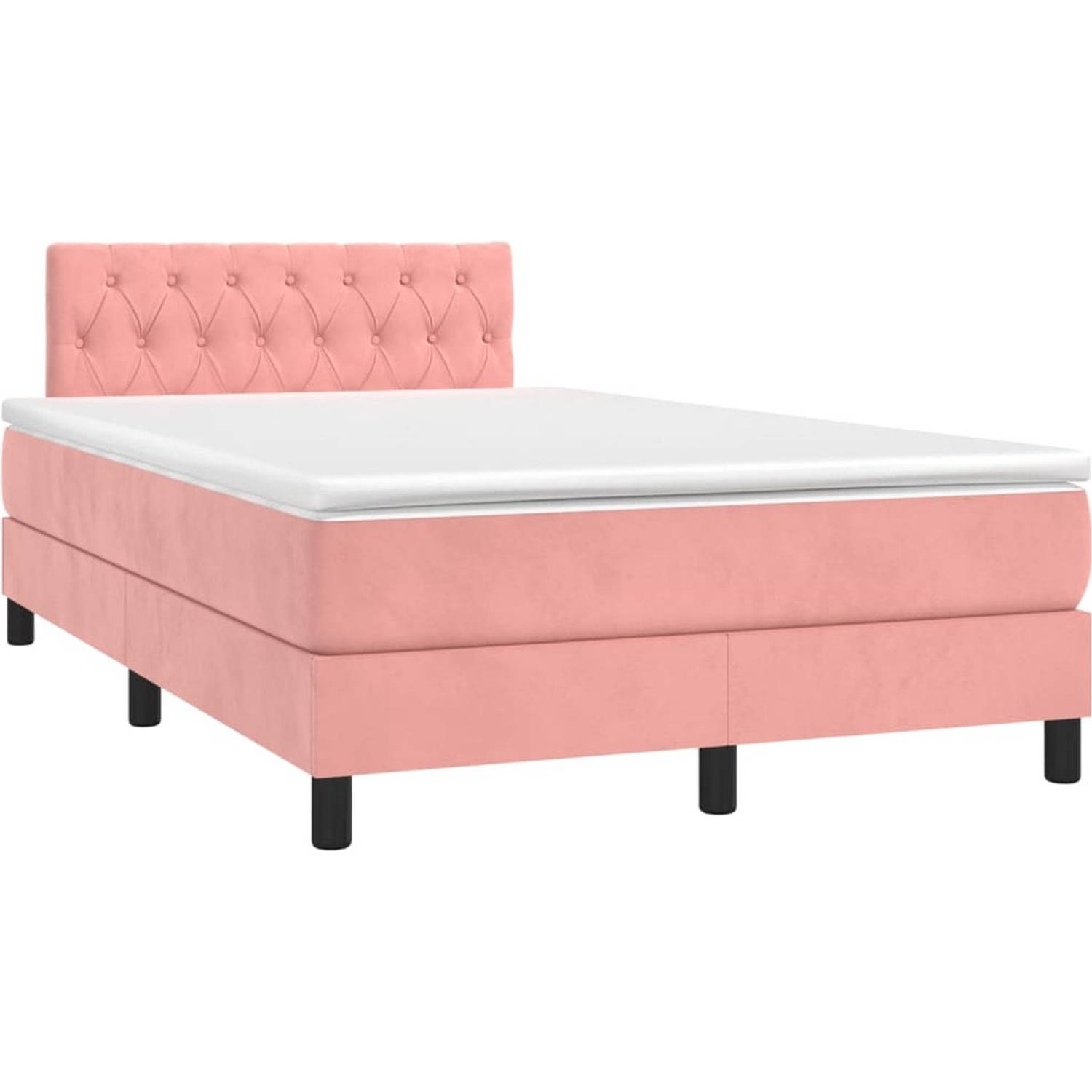 The Living Store Boxspringbed - Bed - 203 x 120 x 78/88 cm - Zacht fluweel - Praktisch hoofdbord - Pocketvering matras