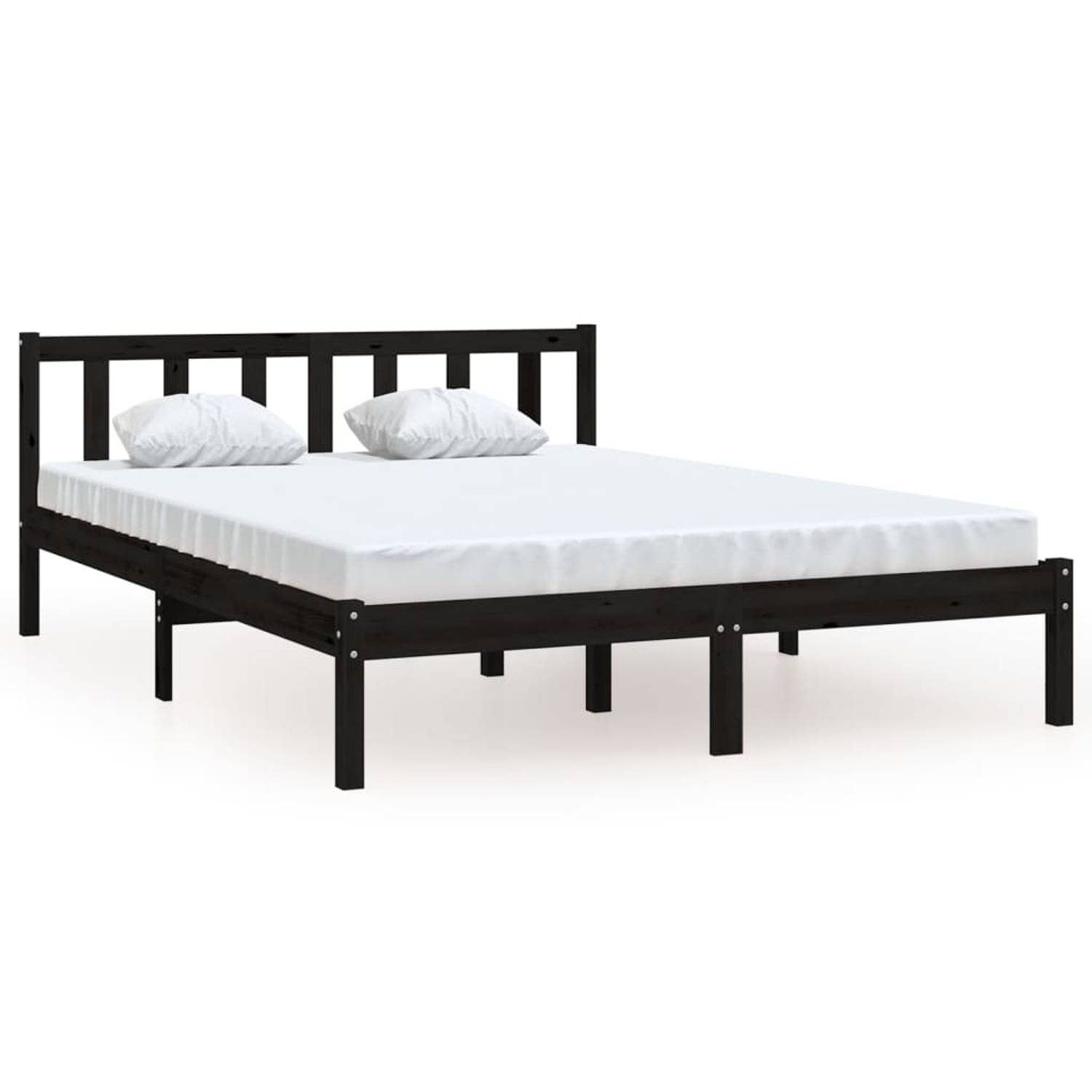 The Living Store Bedframe Grenenhout - 195.5 x 125.5 x 69.5 cm - Zwart - Geschikt voor 120 x 190 cm Matras - Montage vereist