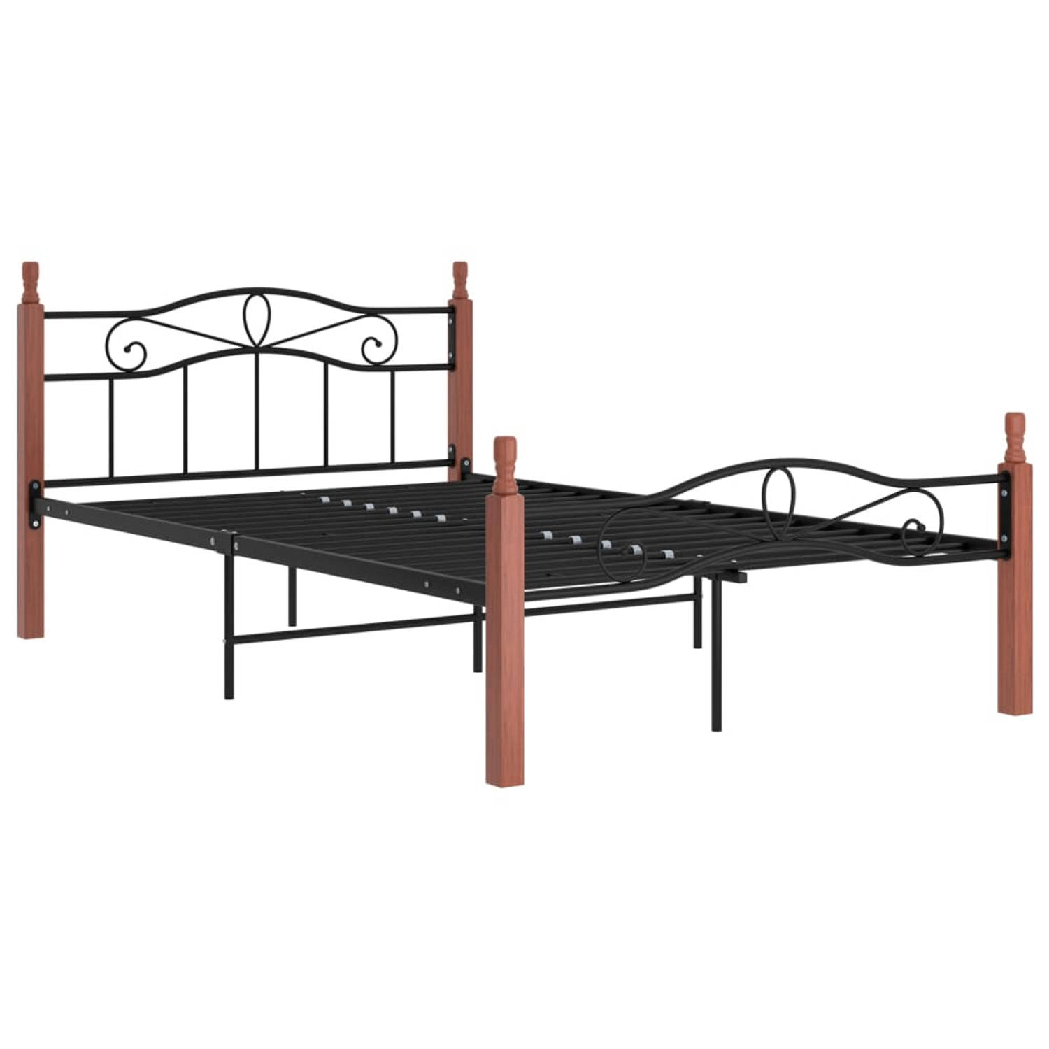 The Living Store Bedframe metaal en massief eikenhout zwart 120x200 cm - Bedframe - Bedframes - Bed - Bedden - Frame - Frames - Tweepersoonsbed - Tweepersoonsbedden - Bedombouw - B