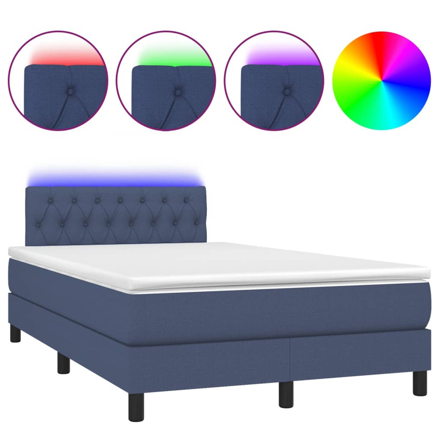 The Living Store Boxspring Bed - Blauw - 203 x 120 x 78/88 cm - Met LED en Pocketvering Matras - Verstelbaar hoofdbord - Huidvriendelijk topmatras