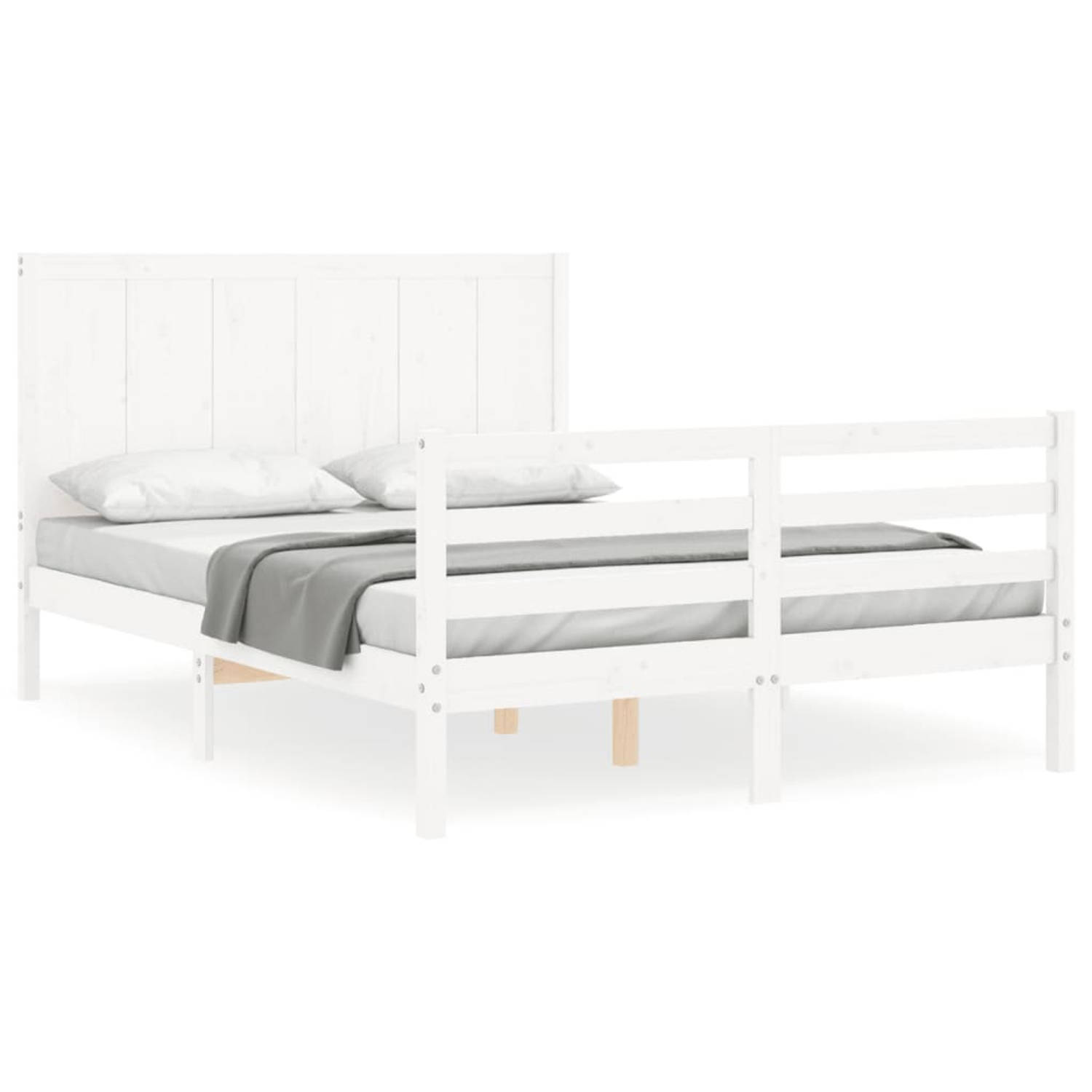 The Living Store Bedframe met hoofdbord massief hout wit 120x200 cm - Bedframe - Bedframes - Bed - Tweepersoonsbed - Slaapkamermeubel - Houten Bedframe - Houten Bed - Bedbodem - Ma