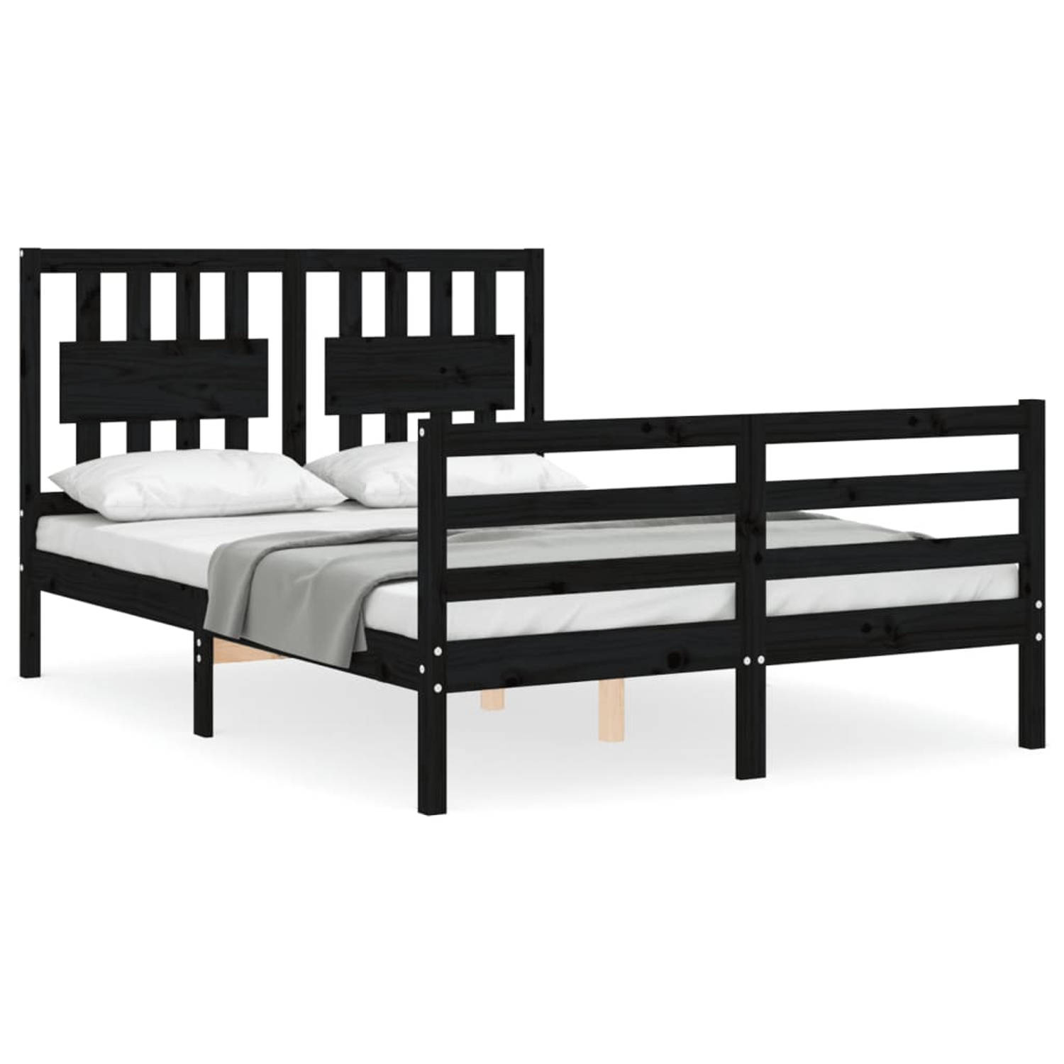 The Living Store Bedframe met hoofdbord massief hout zwart 120x200 cm - Bedframe - Bedframes - Bed - Tweepersoonsbed - Slaapkamermeubel - Houten Bedframe - Houten Bed - Bedbodem -