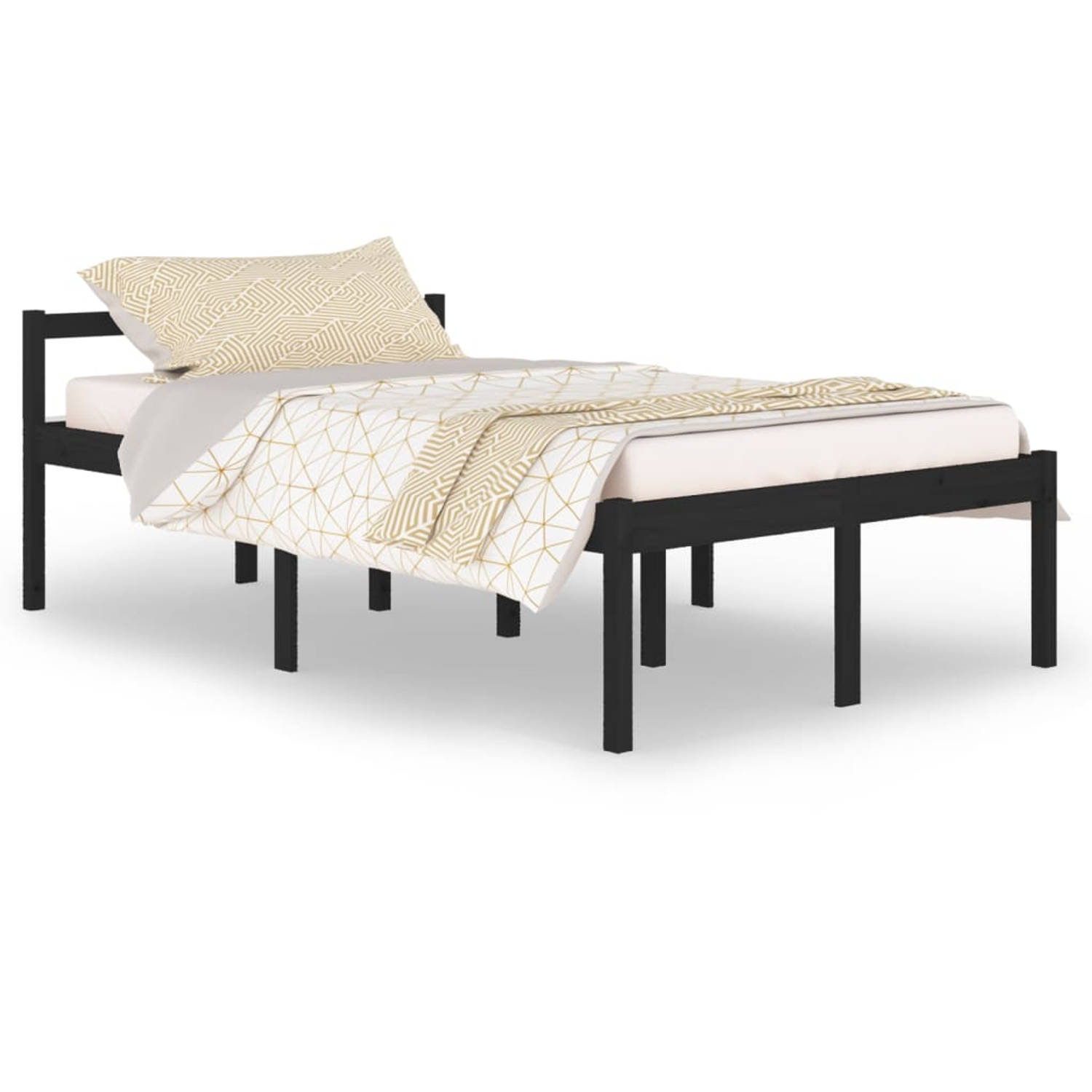 The Living Store Bedframe massief grenenhout zwart 120x200 cm - Bedframe - Bedframes - Bed - Bedbodem - Ledikant - Bed Frame - Massief Houten Bedframe - Slaapmeubel - Tweepersoonsb