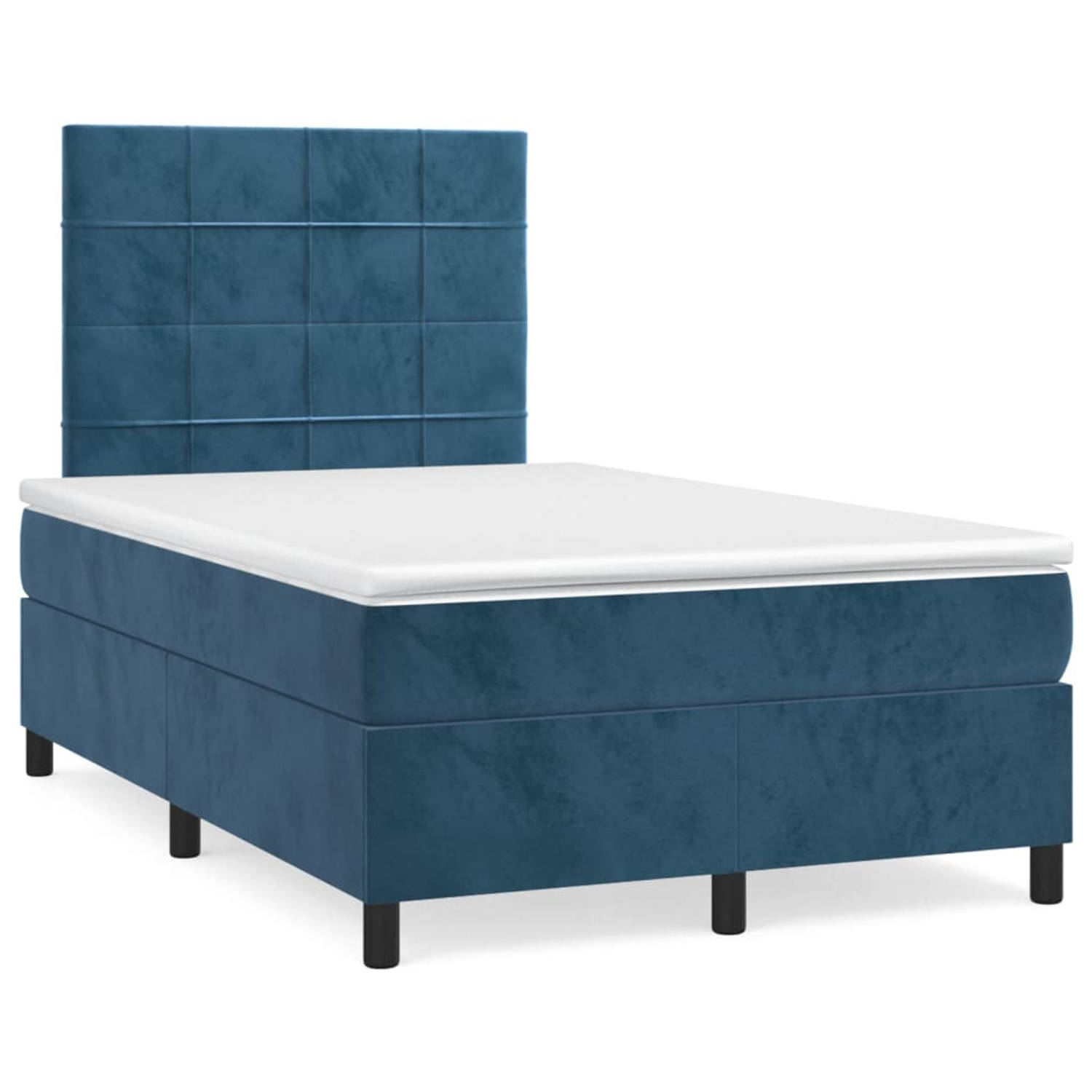 The Living Store Boxspring met matras fluweel donkerblauw 120x200 cm - Bed