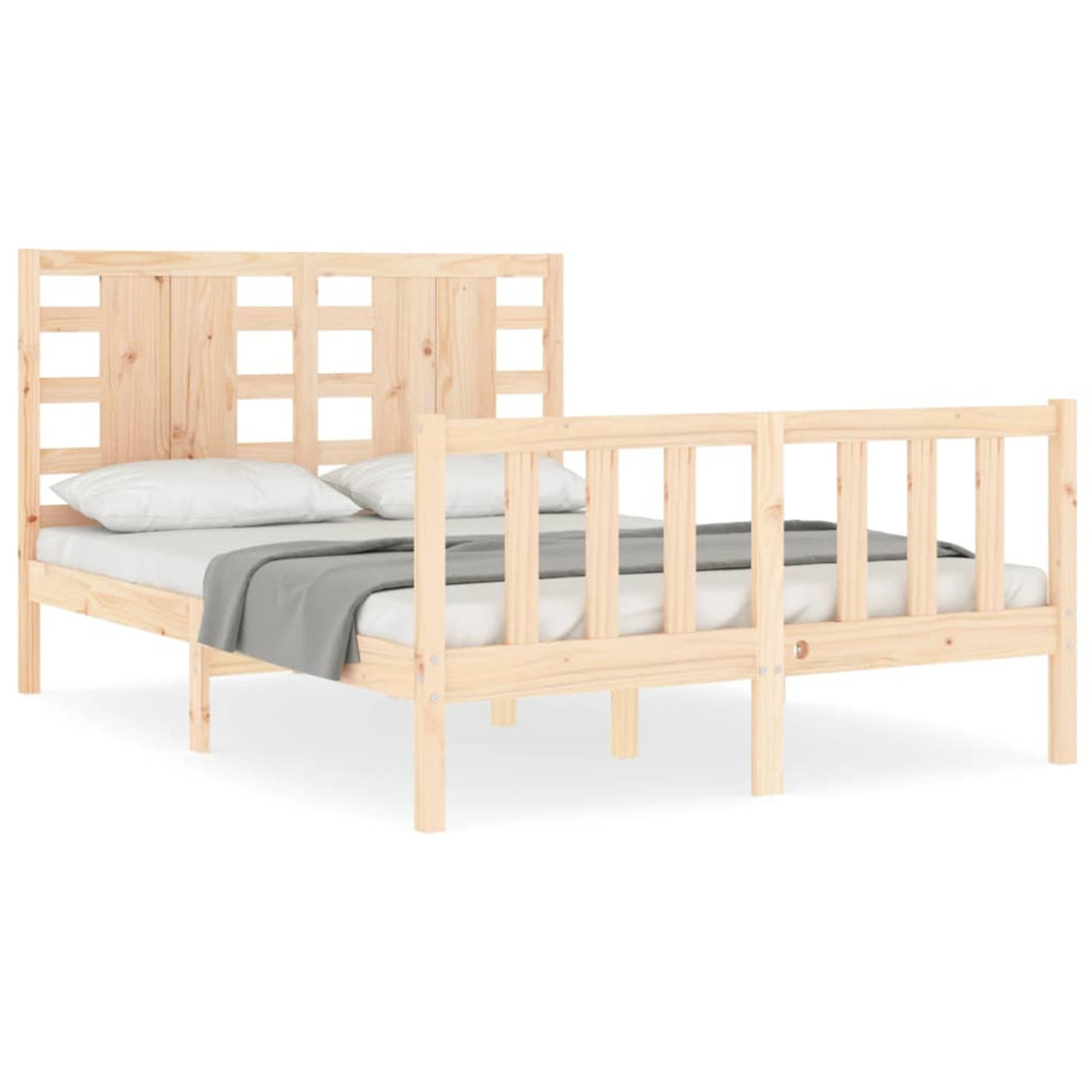 The Living Store Bedframe met hoofdbord massief hout 120x200 cm - Bedframe - Bedframes - Bed - Tweepersoonsbed - Slaapkamermeubel - Houten Bedframe - Houten Bed - Bedbodem - Massie