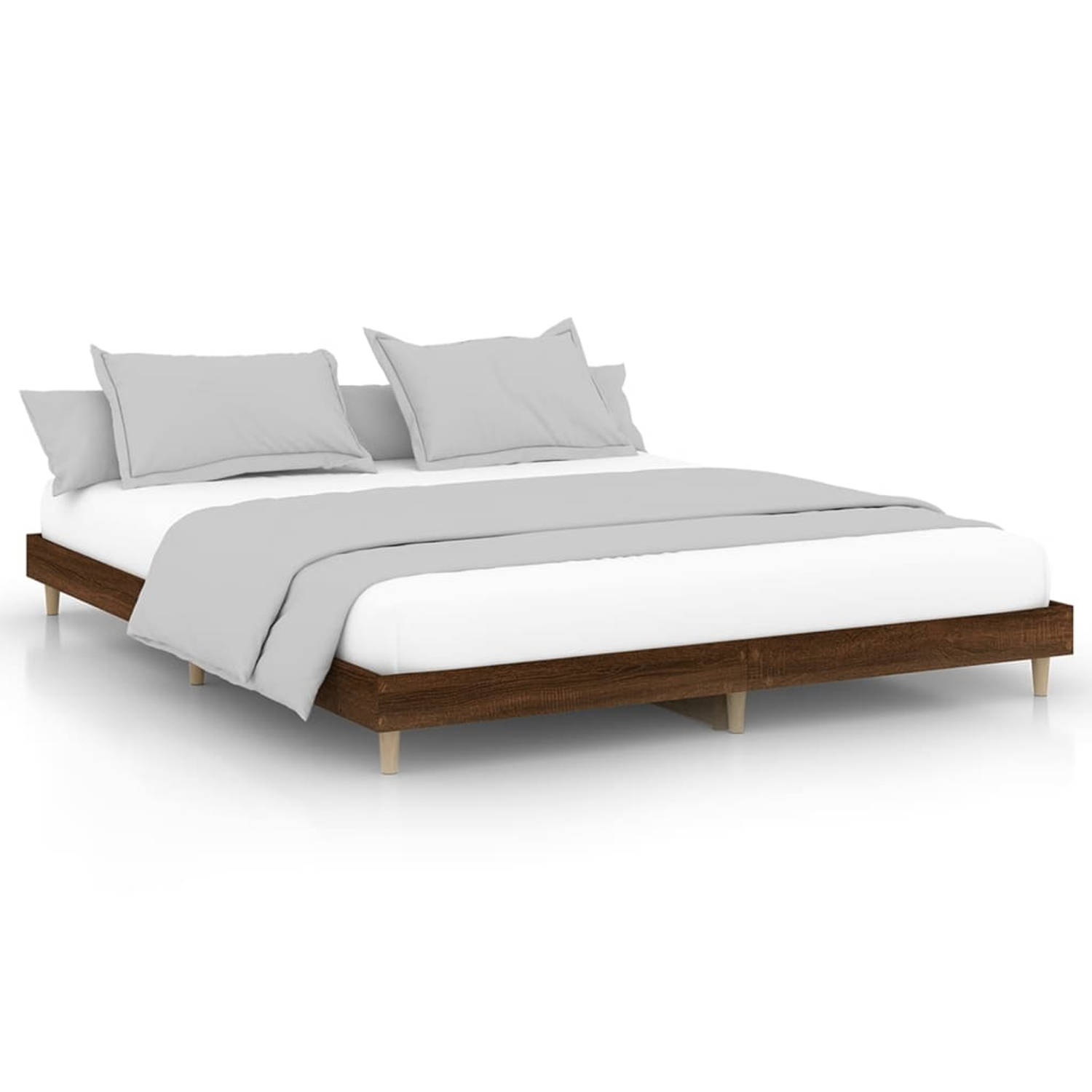 The Living Store Bedframe bewerkt hout bruineikenkleurig 200x200 cm - Bed