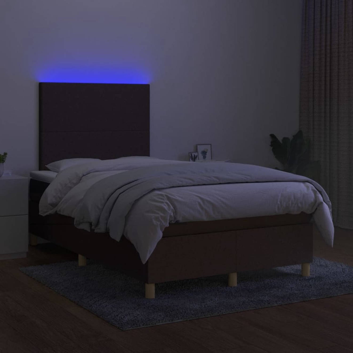 The Living Store Boxspring - donkerbruin - 203 x 120 x 118/128 cm - verstelbaar hoofdbord - LED-verlichting - pocketvering matras - huidvriendelijk topmatras