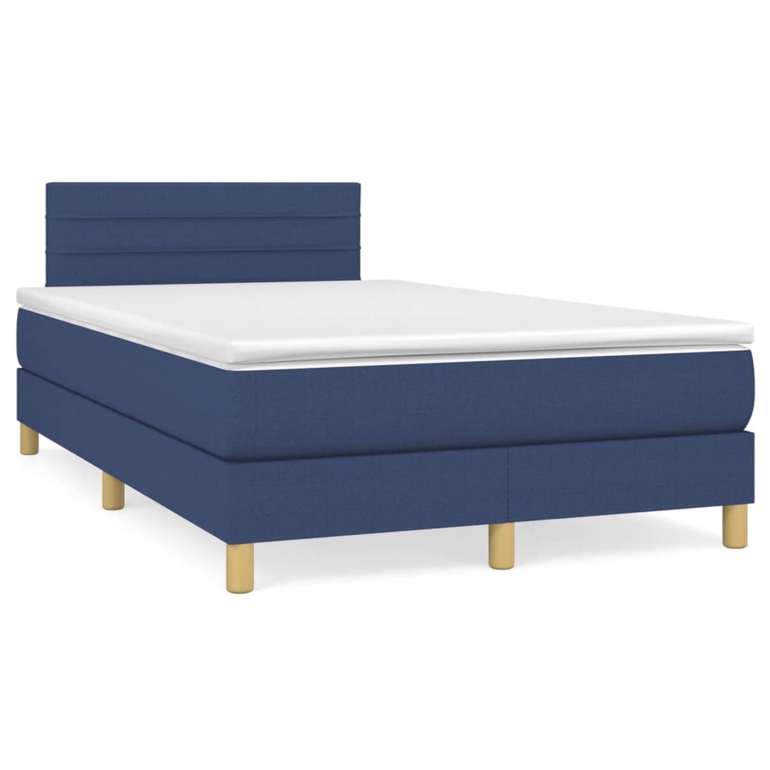 The Living Store Boxspringbed - Bed - 203 x 120 x 78/88 cm - Blauw - Stof - Pocketvering matras - Middelharde ondersteuning - Huidvriendelijke topmatras - Inclusief montagehandleid